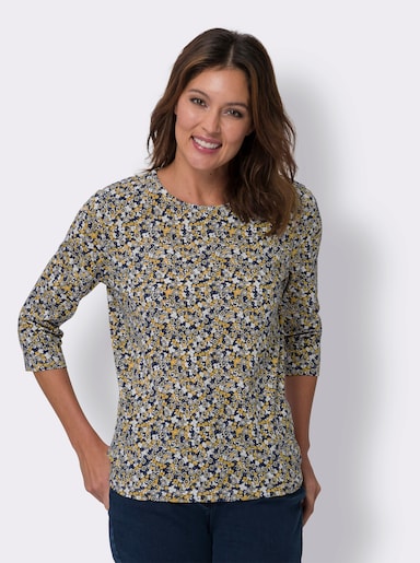 3/4-Arm-Shirt mit Millefleurs-Muster - marine-ocker-bedruckt