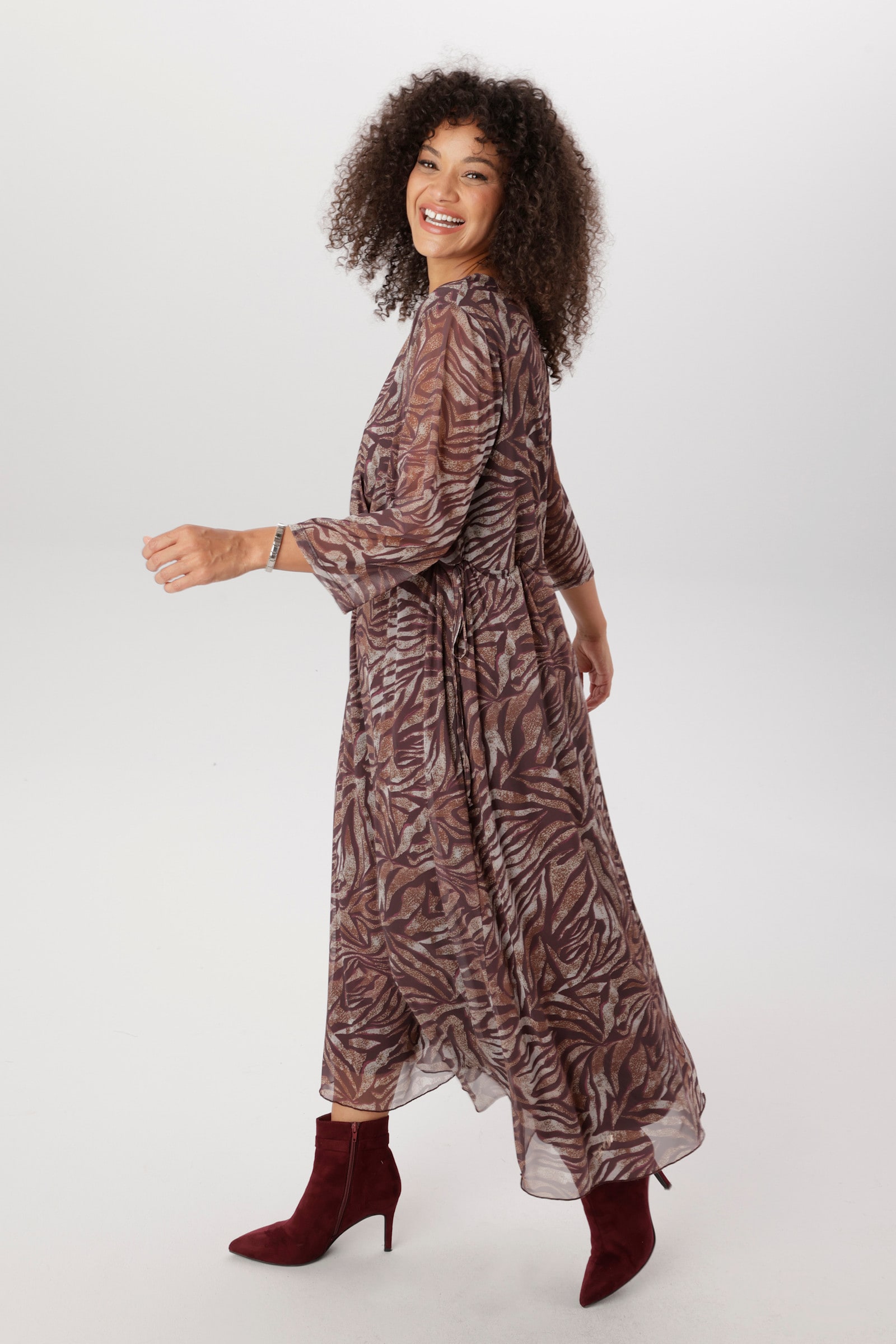 Aniston PLUS Meshkleid - bordeaux-weiß