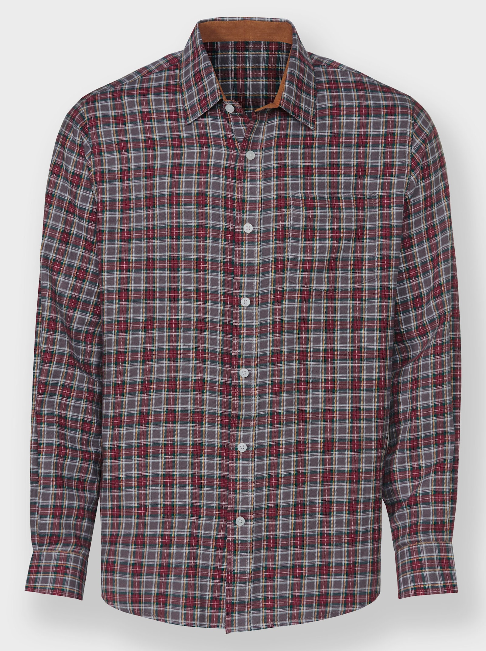 Marco Donati Flanellen overhemd met accenten van ribcord - donkerrood/antraciet geruit