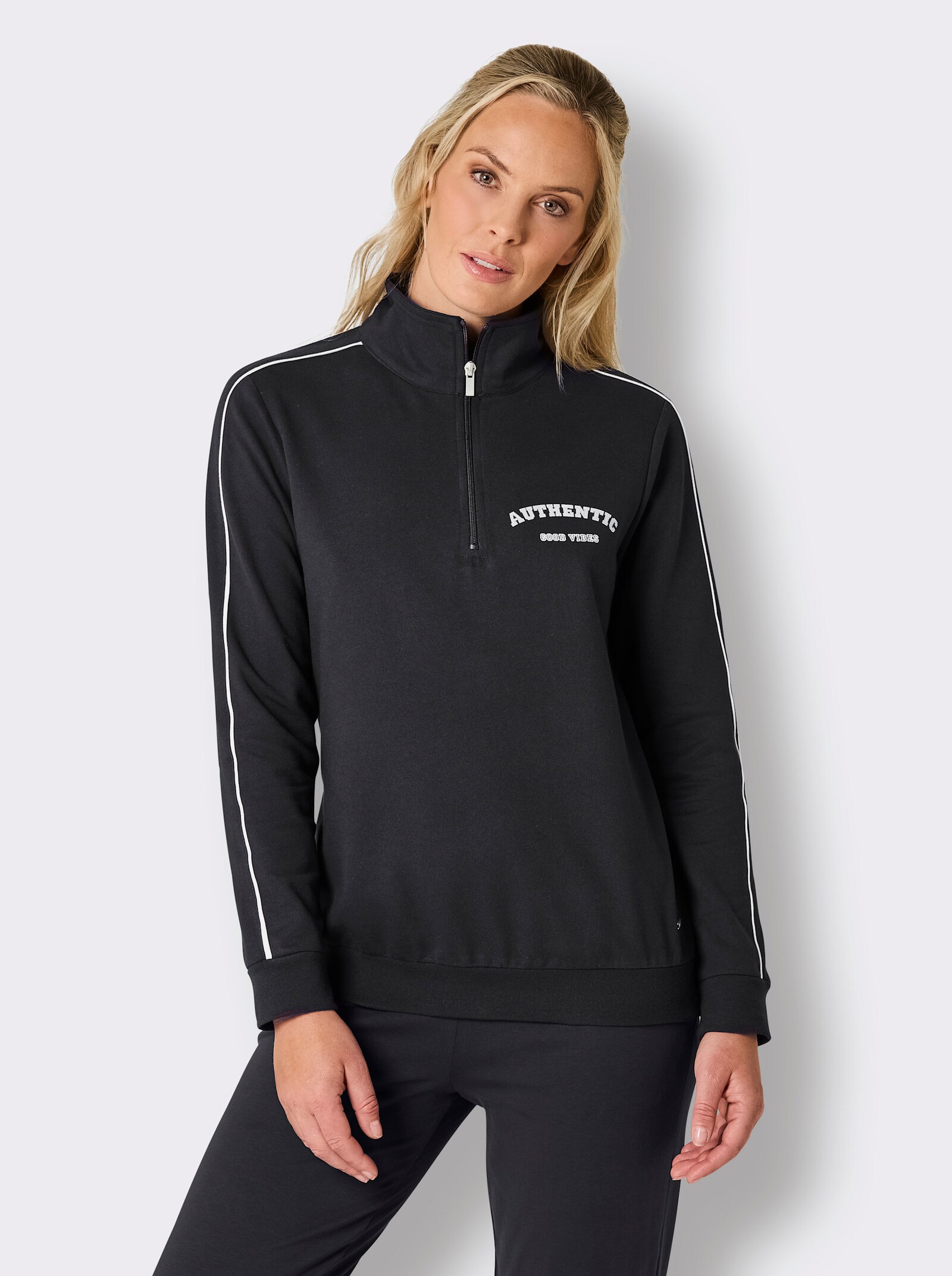 feel good Langarmshirt mit Zipper - schwarz-weiß