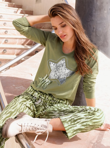 Rundhalsshirt mit Sternen-Motiv - schilf