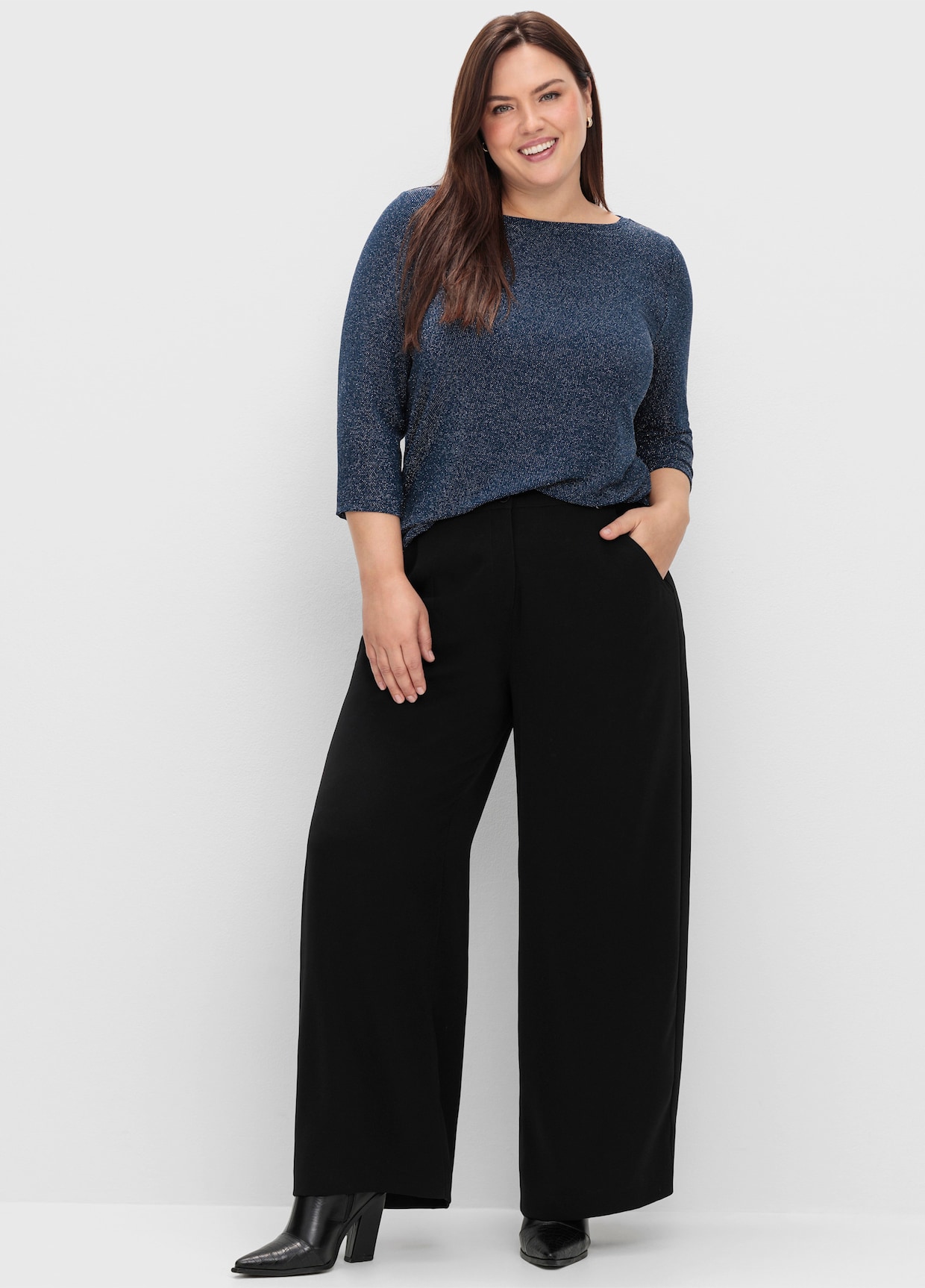 sheego Shirt met 3/4-mouw - Saffier
