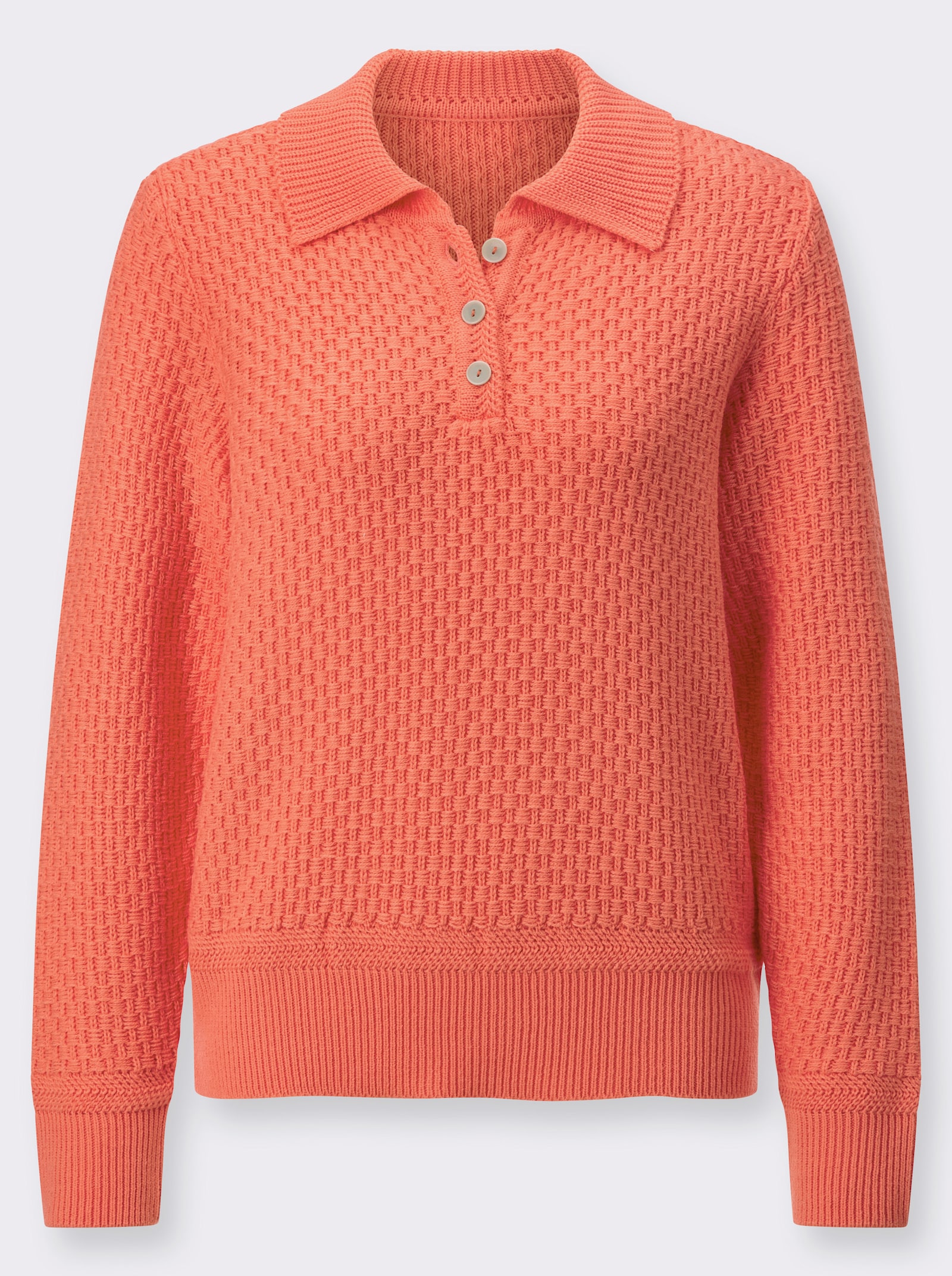 Polopullover mit Strickstruktur - koralle