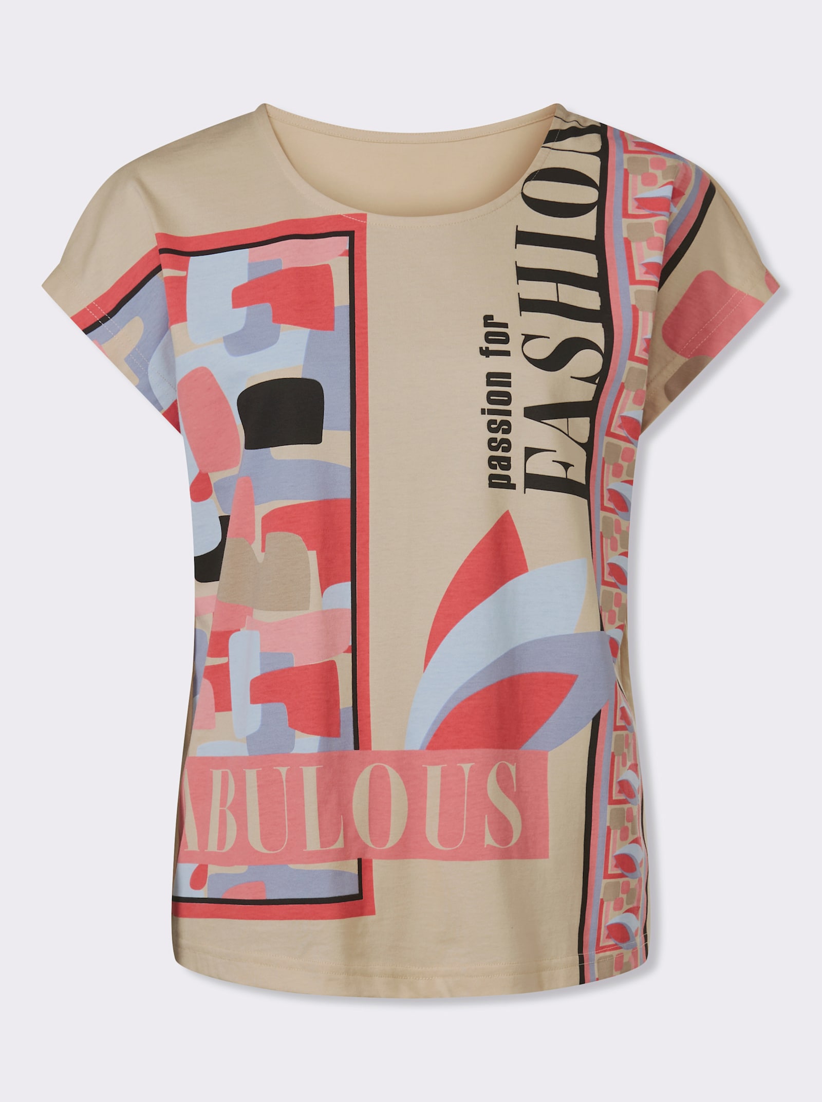 Kurzarmshirt mit großem Print vorne - sand-flamingo-bedruckt