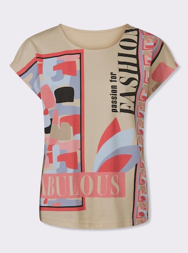 Shirt met korte mouwen en grote print voor - zand/flamingo bedrukt