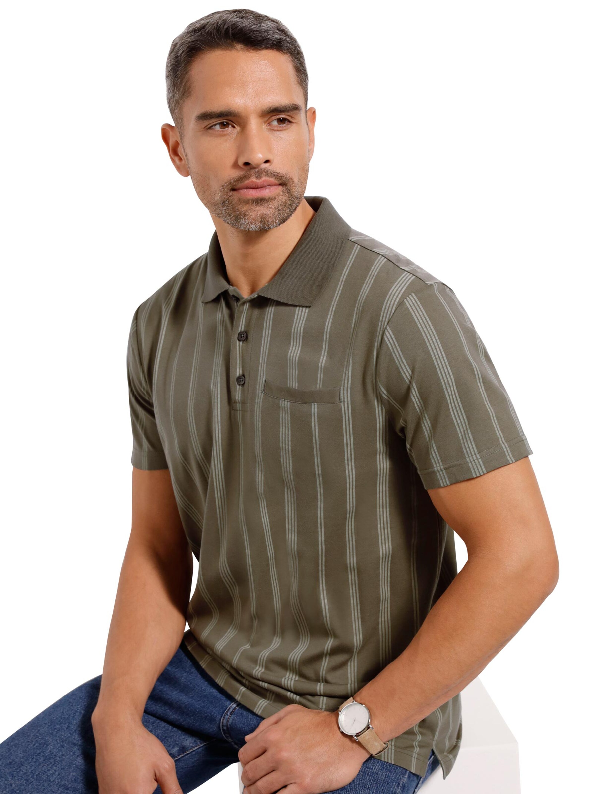 Poloshirt - khaki-gestreift