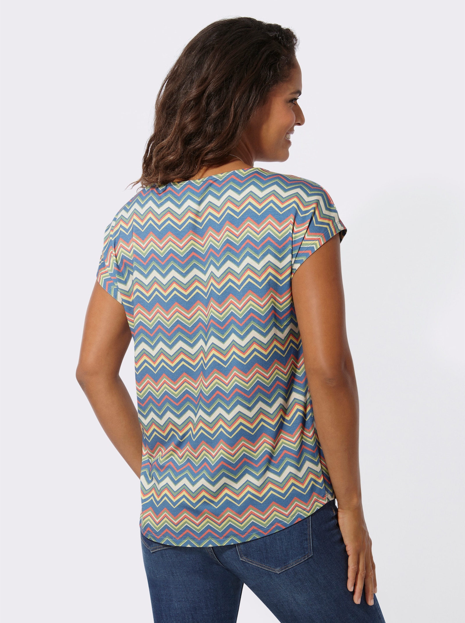 Print-Shirt mit U-Boot-Ausschnitt - eucalyptus-koralle-gemustert