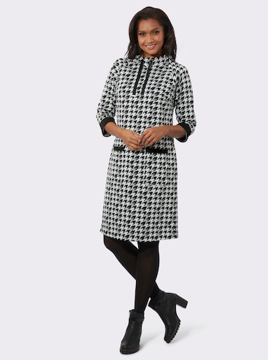 Jerseykleid mit Kontrast-Akzenten - ecru-schwarz-gemustert