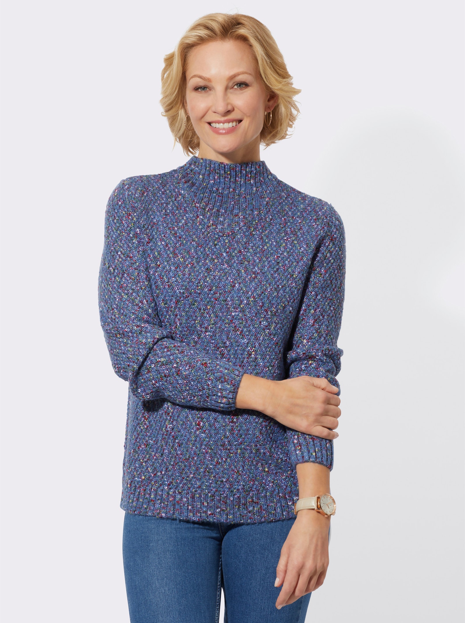 Svetr se stojáčkem, měkký na omak - modrá-melír