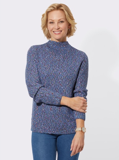 Stehkragenpullover mit weichem Tragegefühl - mittelblau-meliert