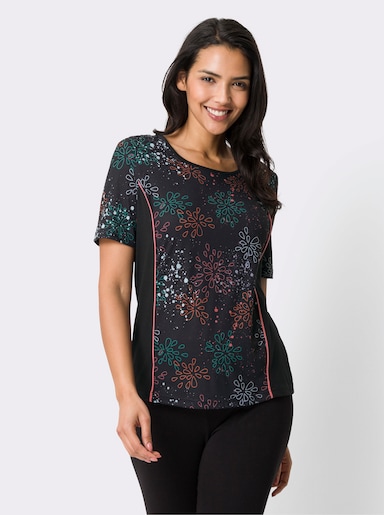 Sportshirt mit Kontrastnähten - schwarz-smaragd-bedruckt