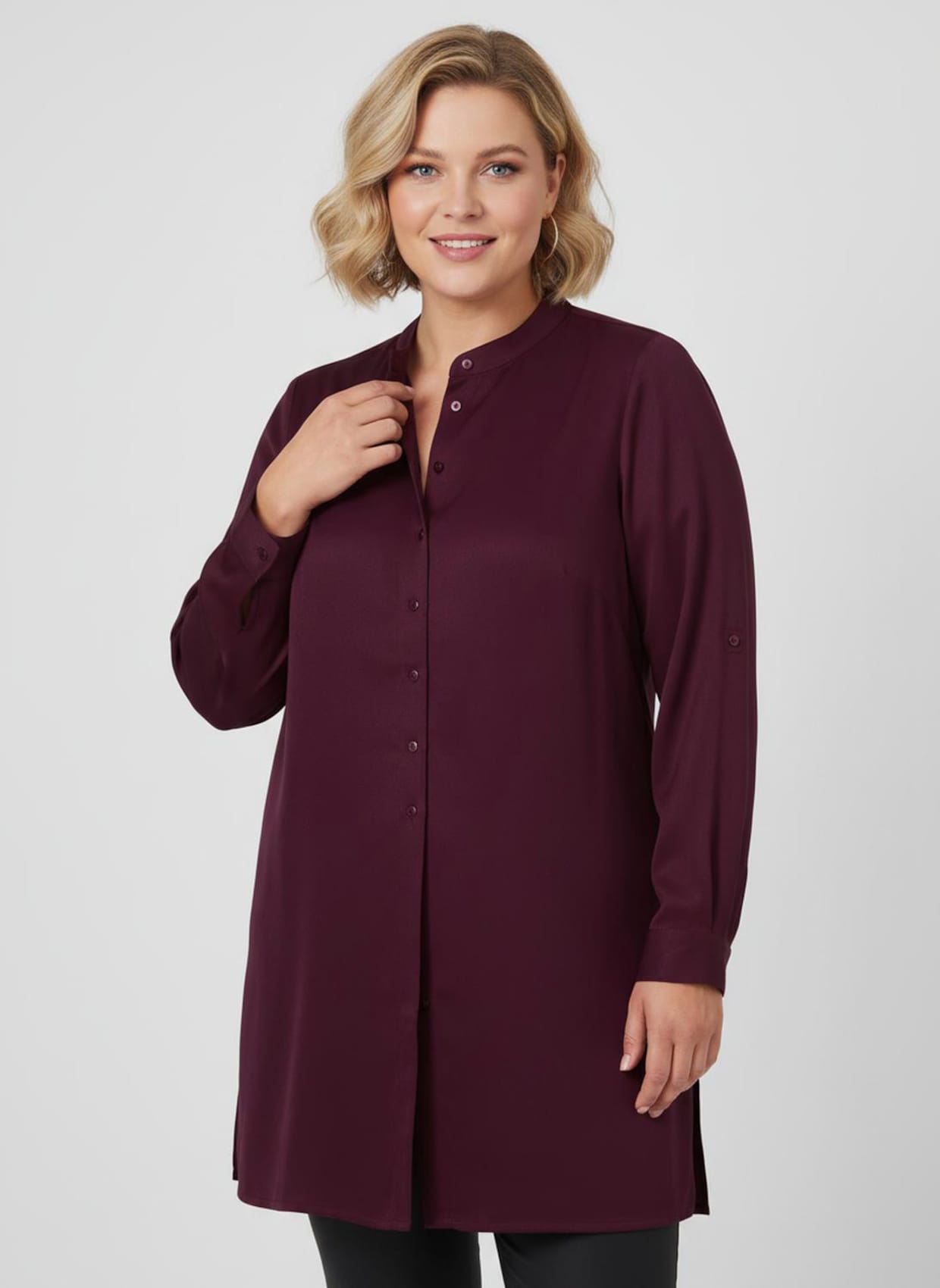 Longbluse mit langen Seitenschlitzen - bordeaux