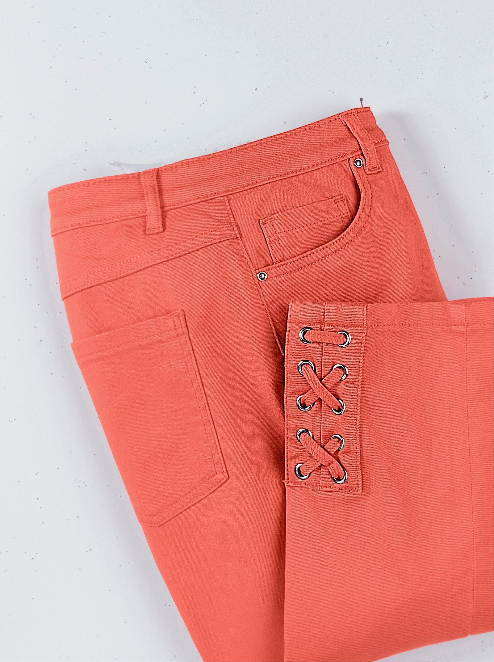 3/4-Jeans mit Bändchen-Verzierung - koralle