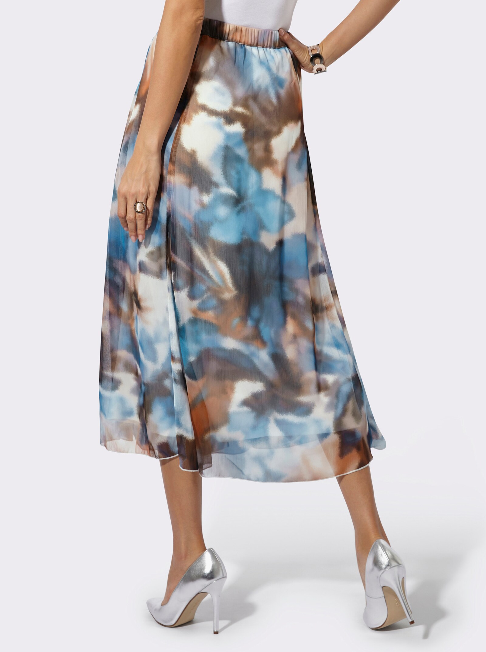 Webrock in Bahnenform - champagner-marine-bedruckt