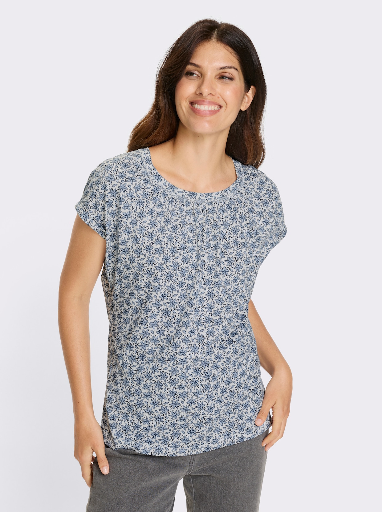 Kurzarmshirt - weiß-bleu-bedruckt
