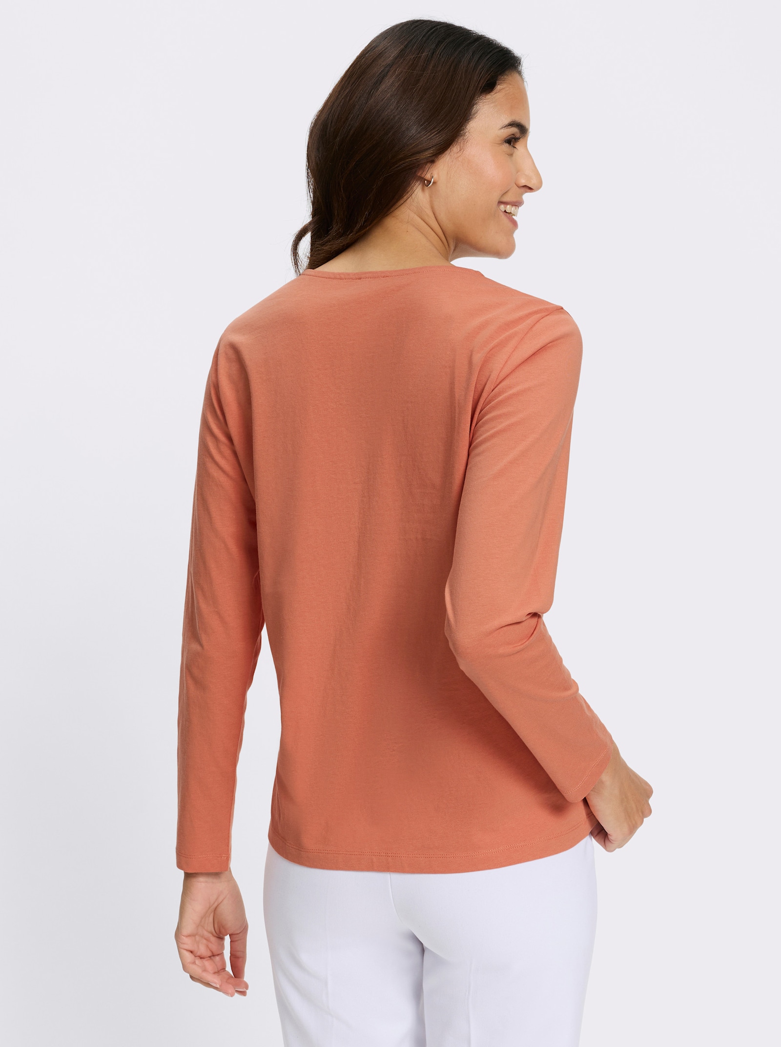 Langarmshirt mit Glitzerdruck - papaya