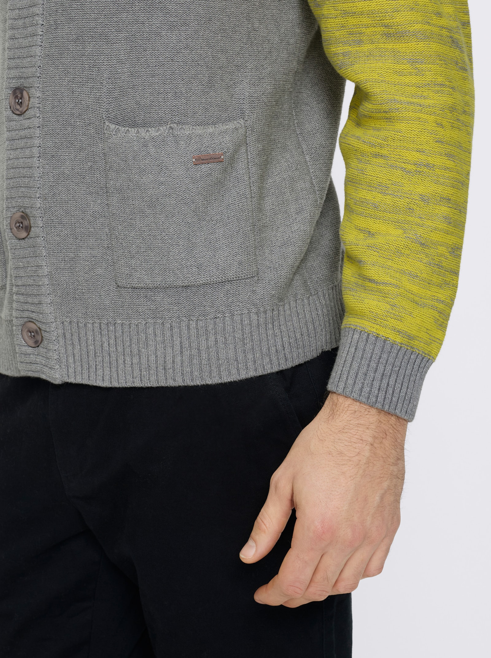 Marco Donati Strickjacke mit zweifarbigem Garn - grau-limone-meliert
