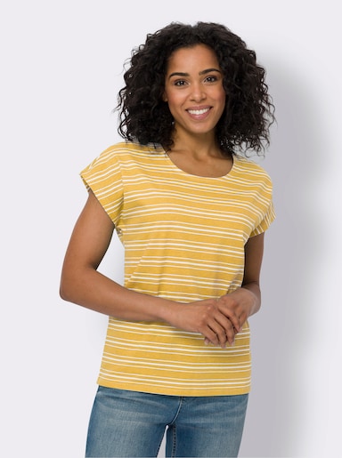 Shirt met ronde hals - geel/ecru gestreept
