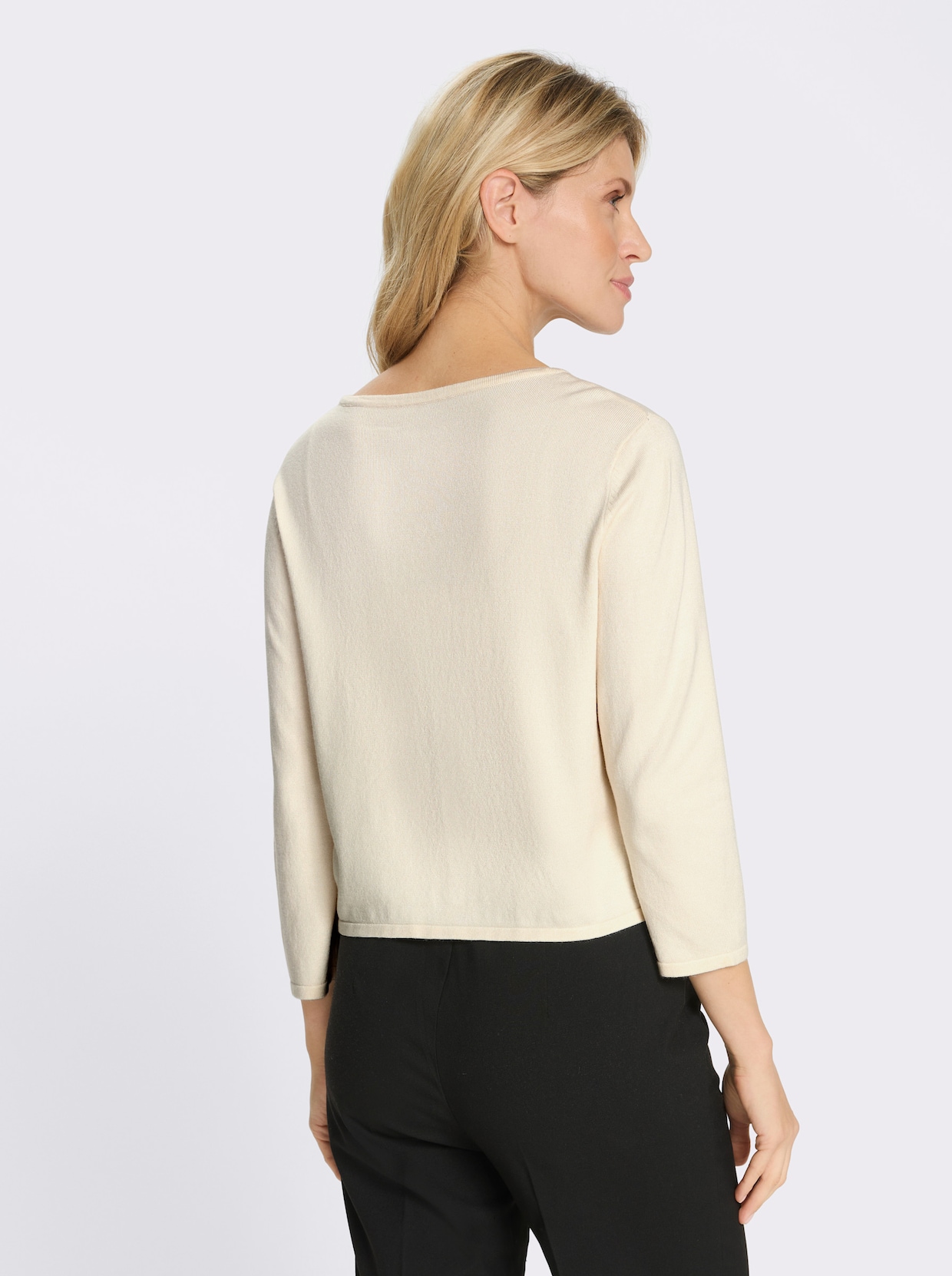 Feinstrickjacke mit Rundhals-Ausschnitt - champagner