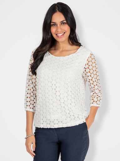 Spitzenshirt , am Body blickdicht unterlegt - ecru