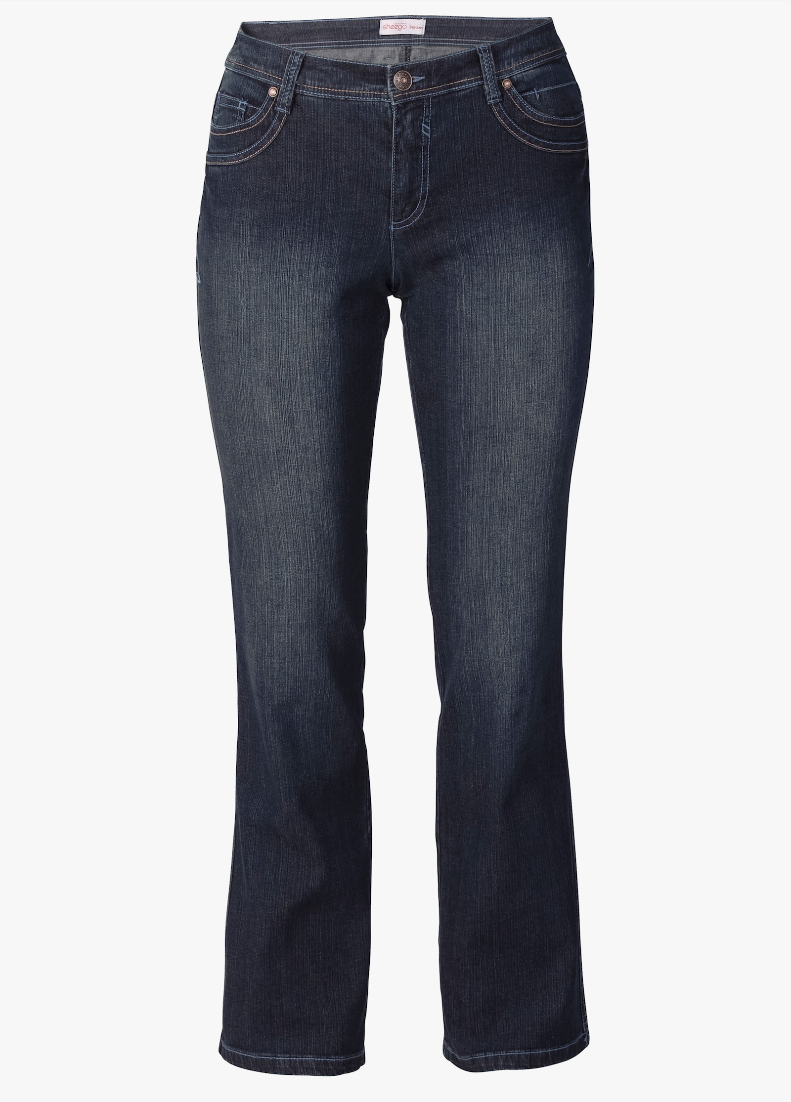 sheego Gerade Jeans mit Used-Effekten - dark blue denim