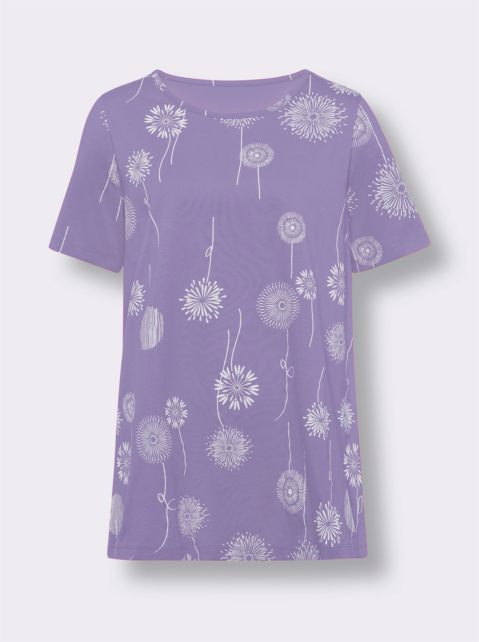 Longshirt mit Pusteblumen-Print - lavendel-weiss-bedruckt