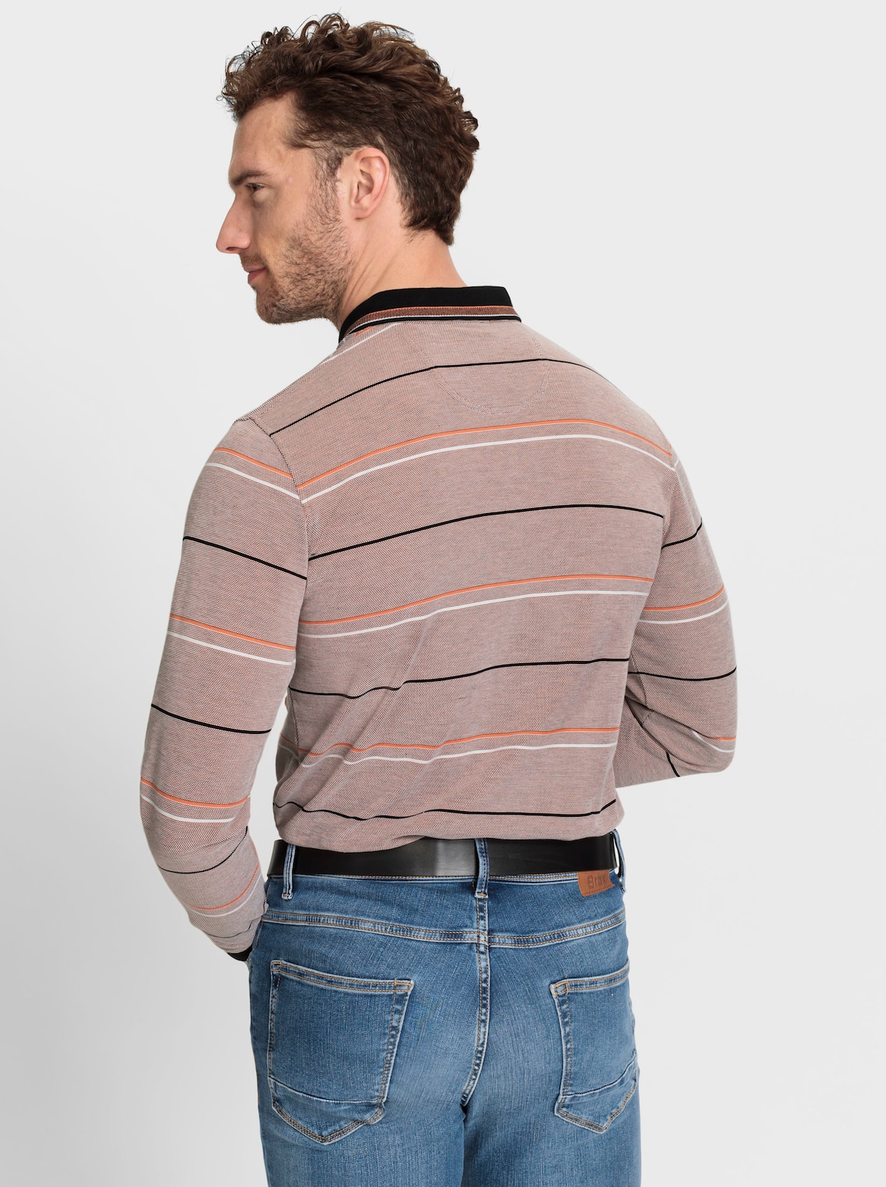 Hajo Poloshirt met lange mouwen - papaja/zwart gestreept