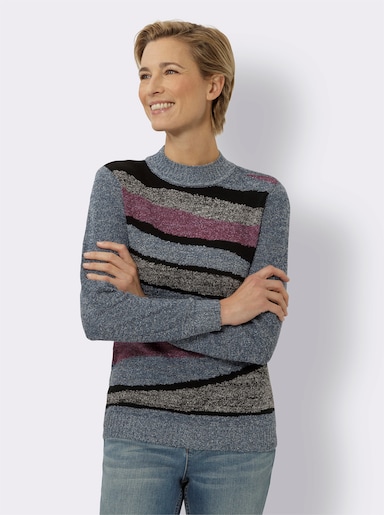 Bouclé-Pullover mit Stehkragen - jeansblau-meliert