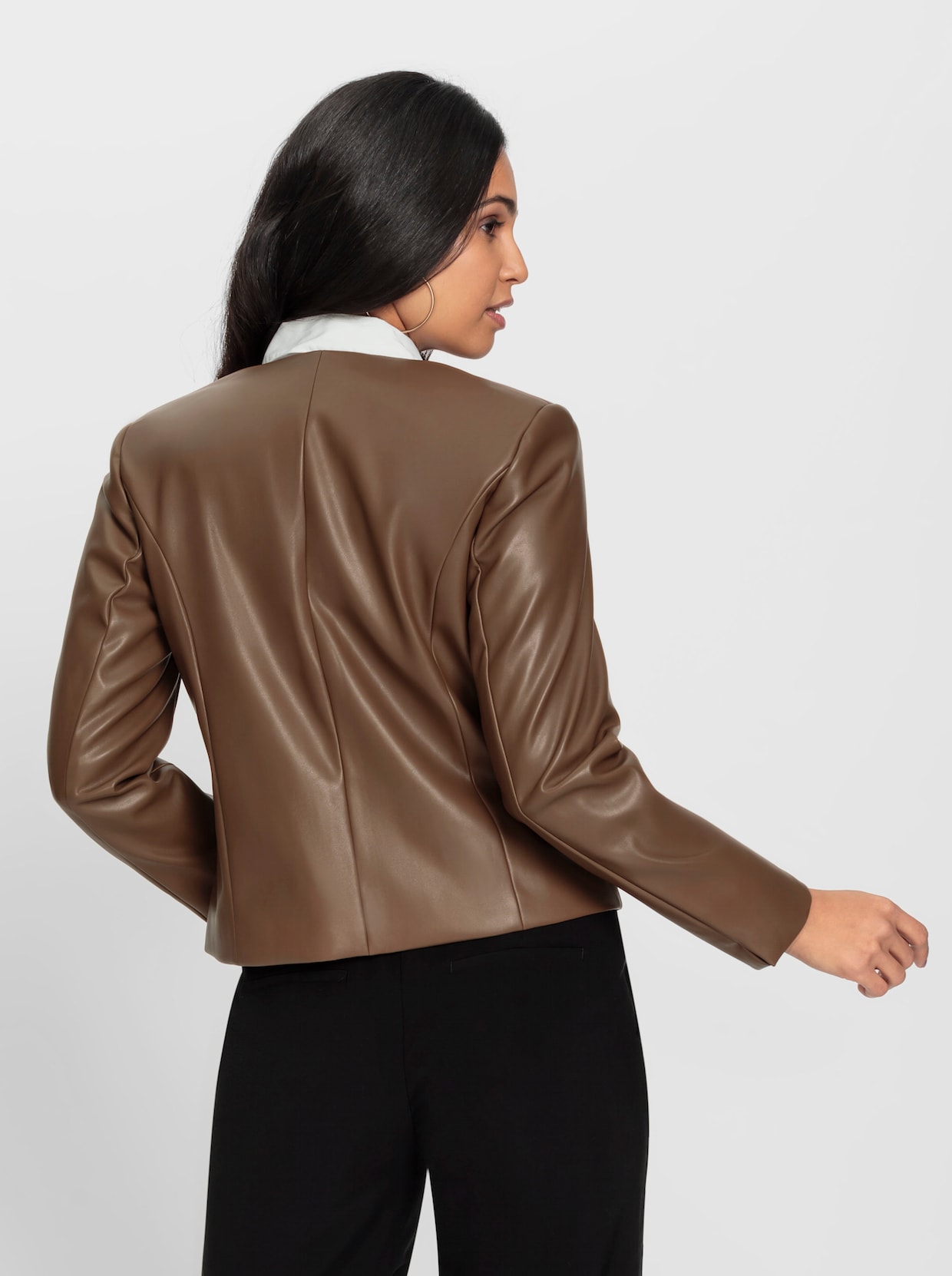 Blazer van imitatieleer - bruin