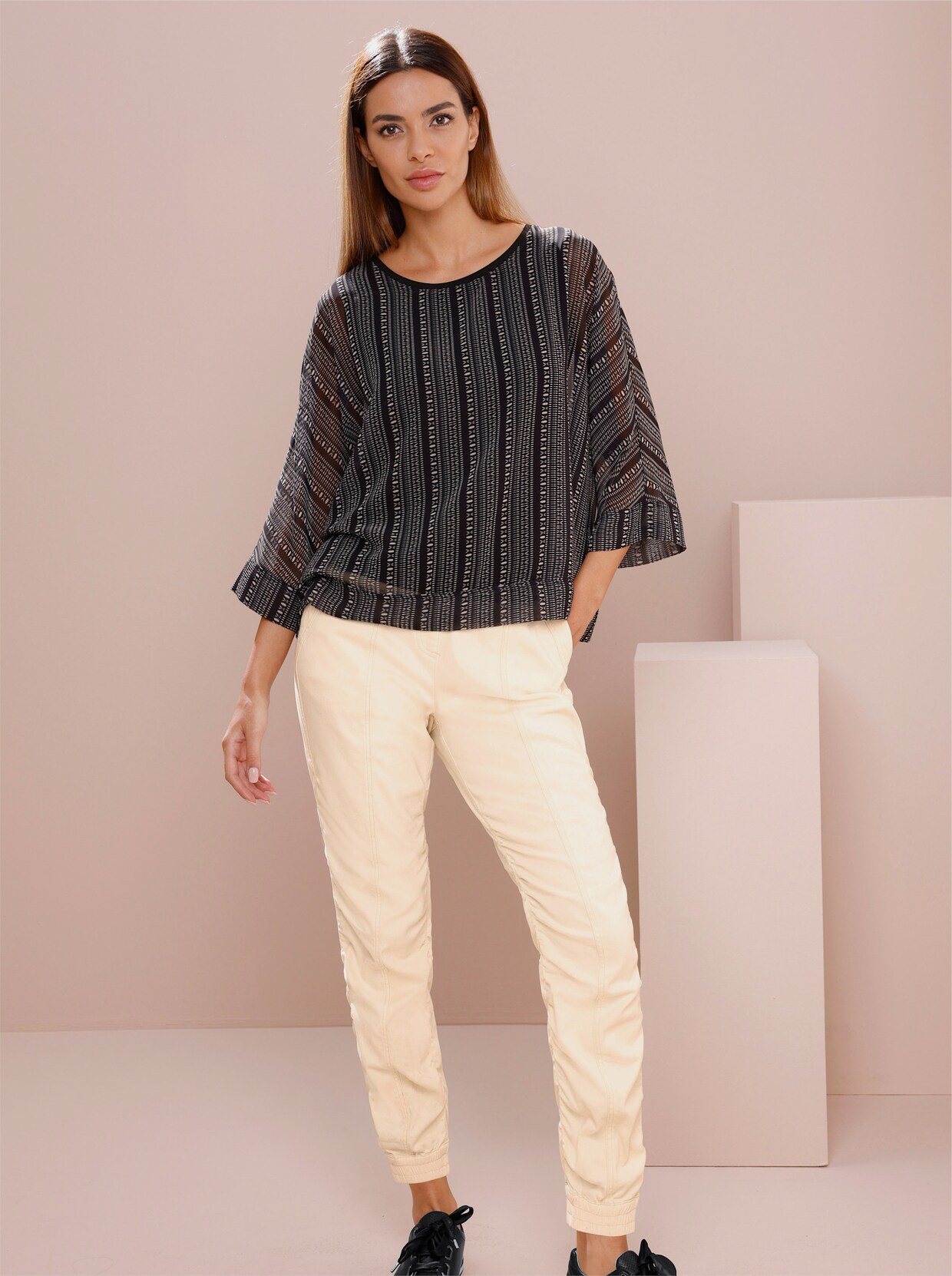 heine Druckbluse - schwarz-elfenbein-bedruckt