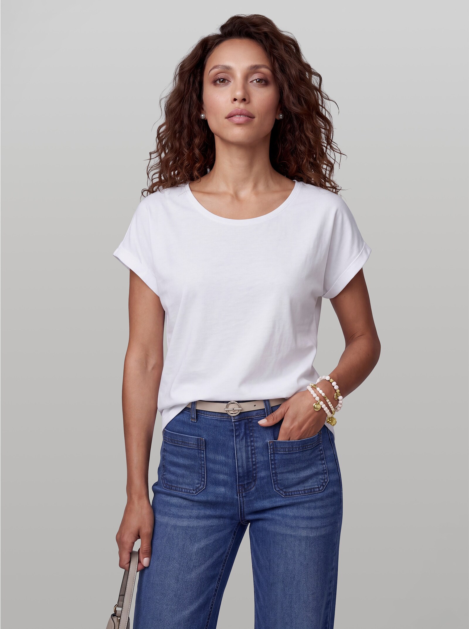 heine T-Shirt mit fixiertem Umschlag - weiß