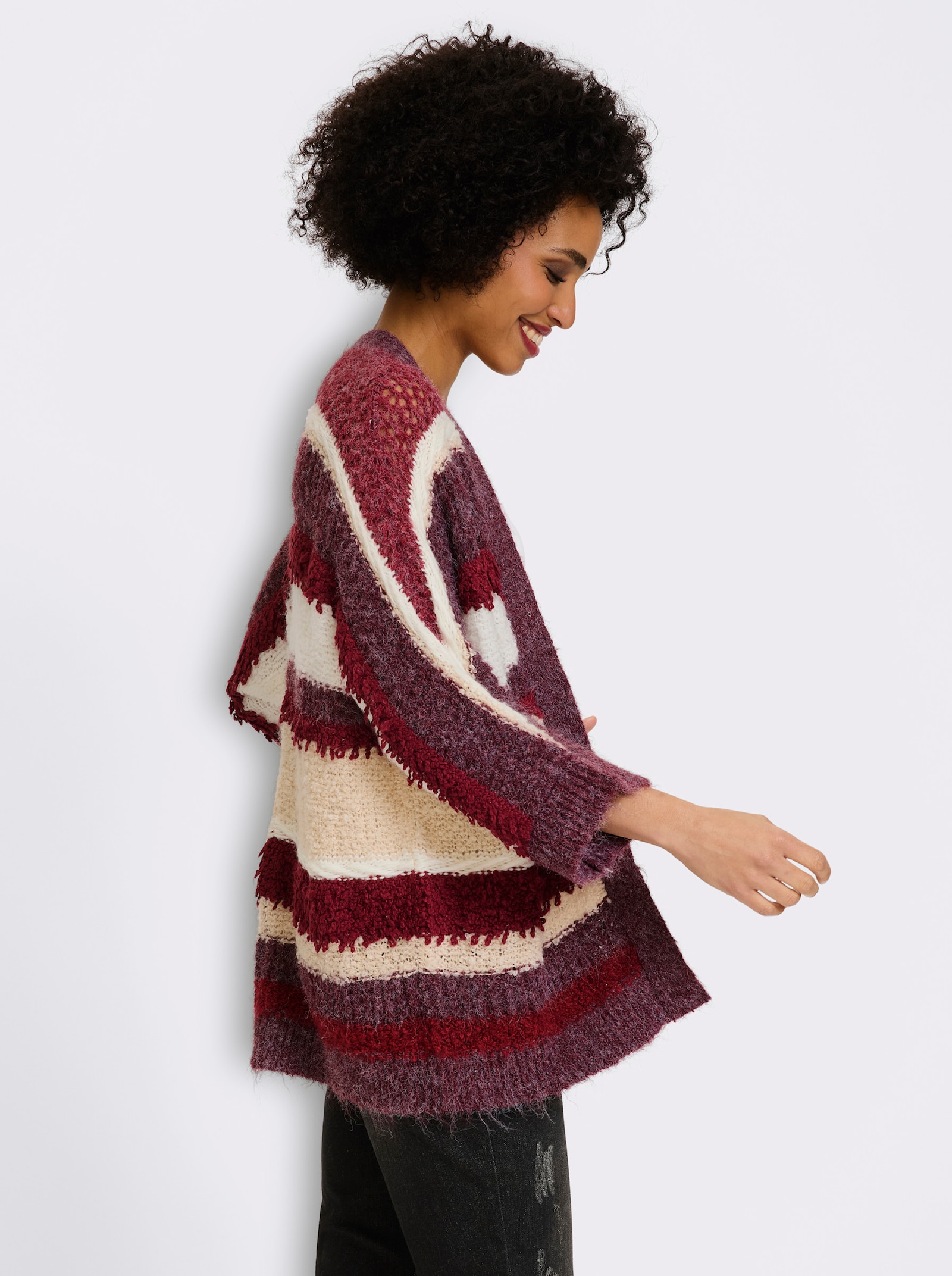 heine Cardigan van ajourtricot - bordeaux/ecru gestreept