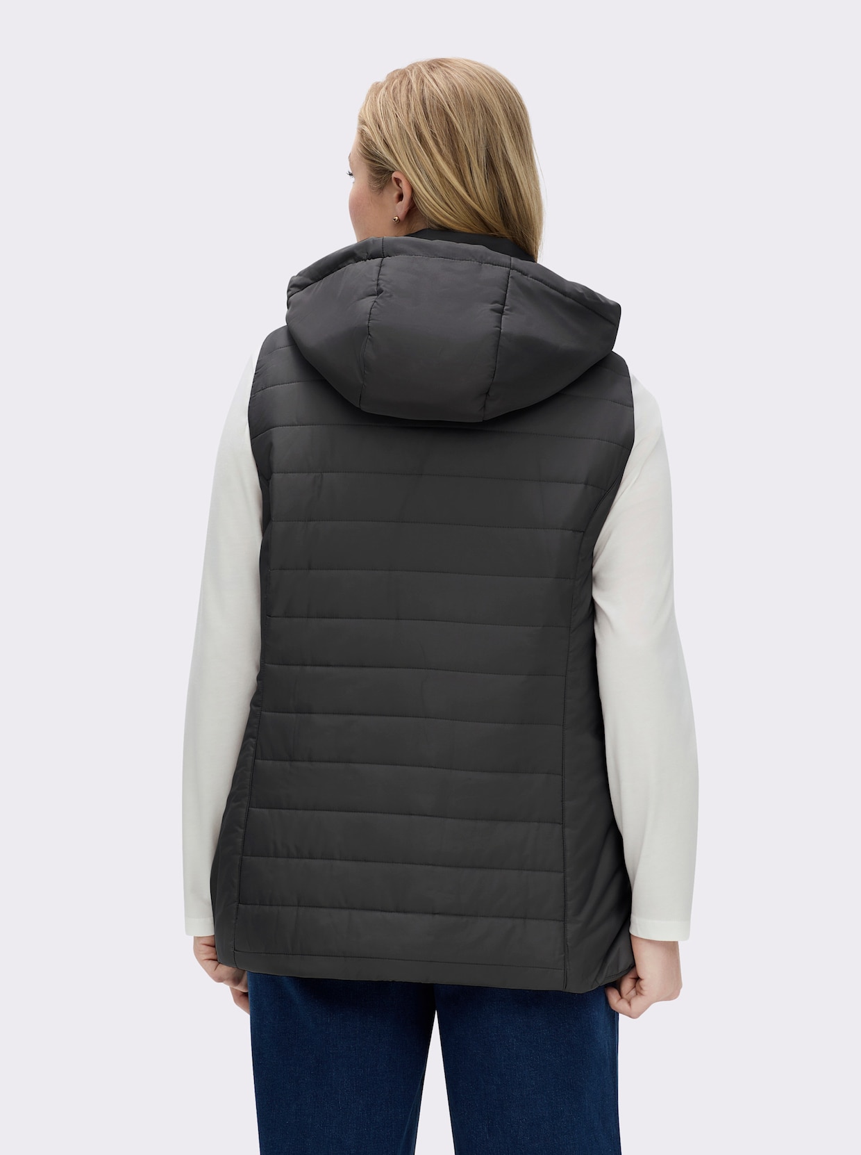 Longweste mit Kapuze - schwarz