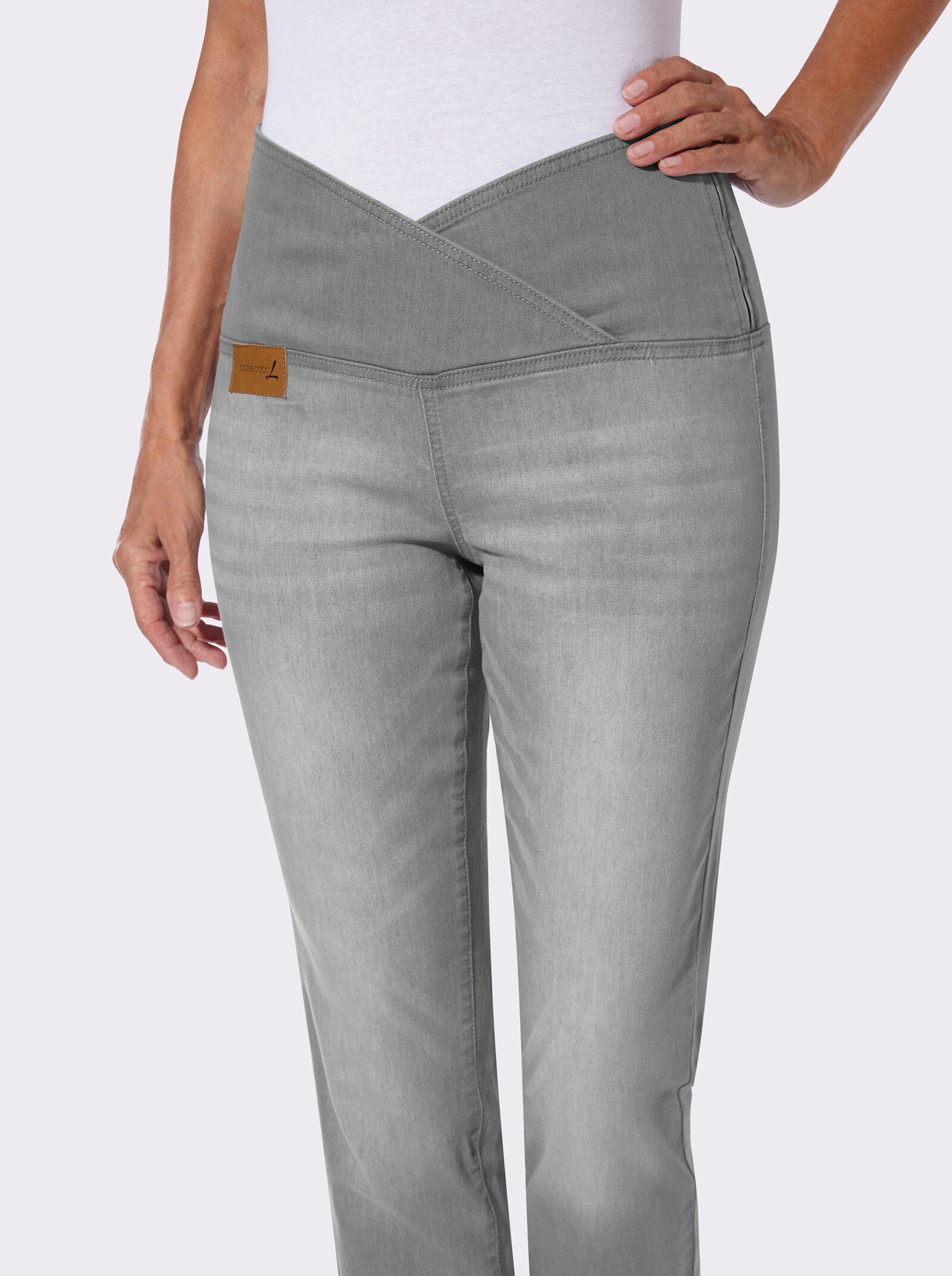 7/8-Jeans mit überlappendem Bund - light grey-denim
