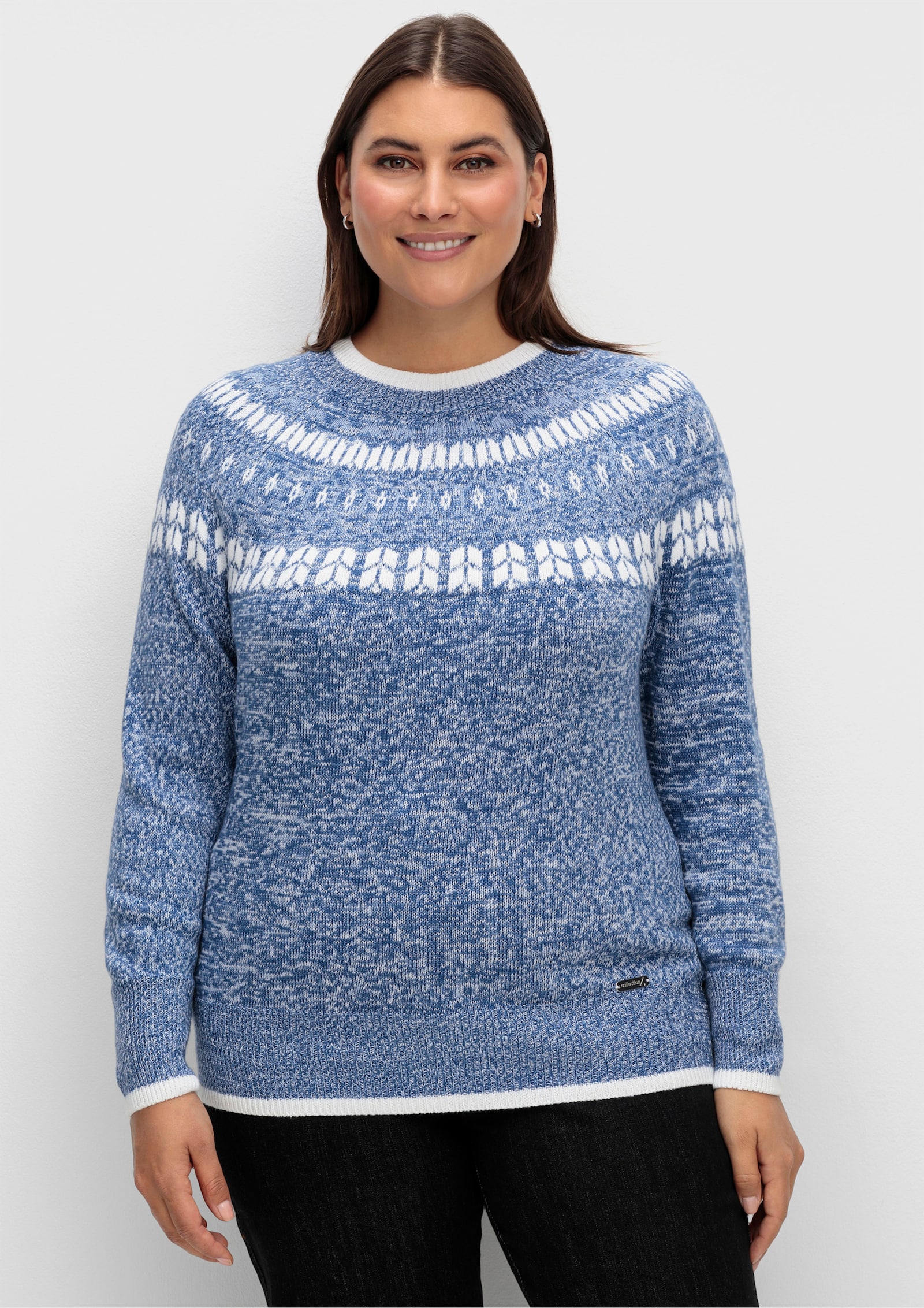 Norwegerpullover mit breiten Rippbündchen - jeansblau-bleu-meliert