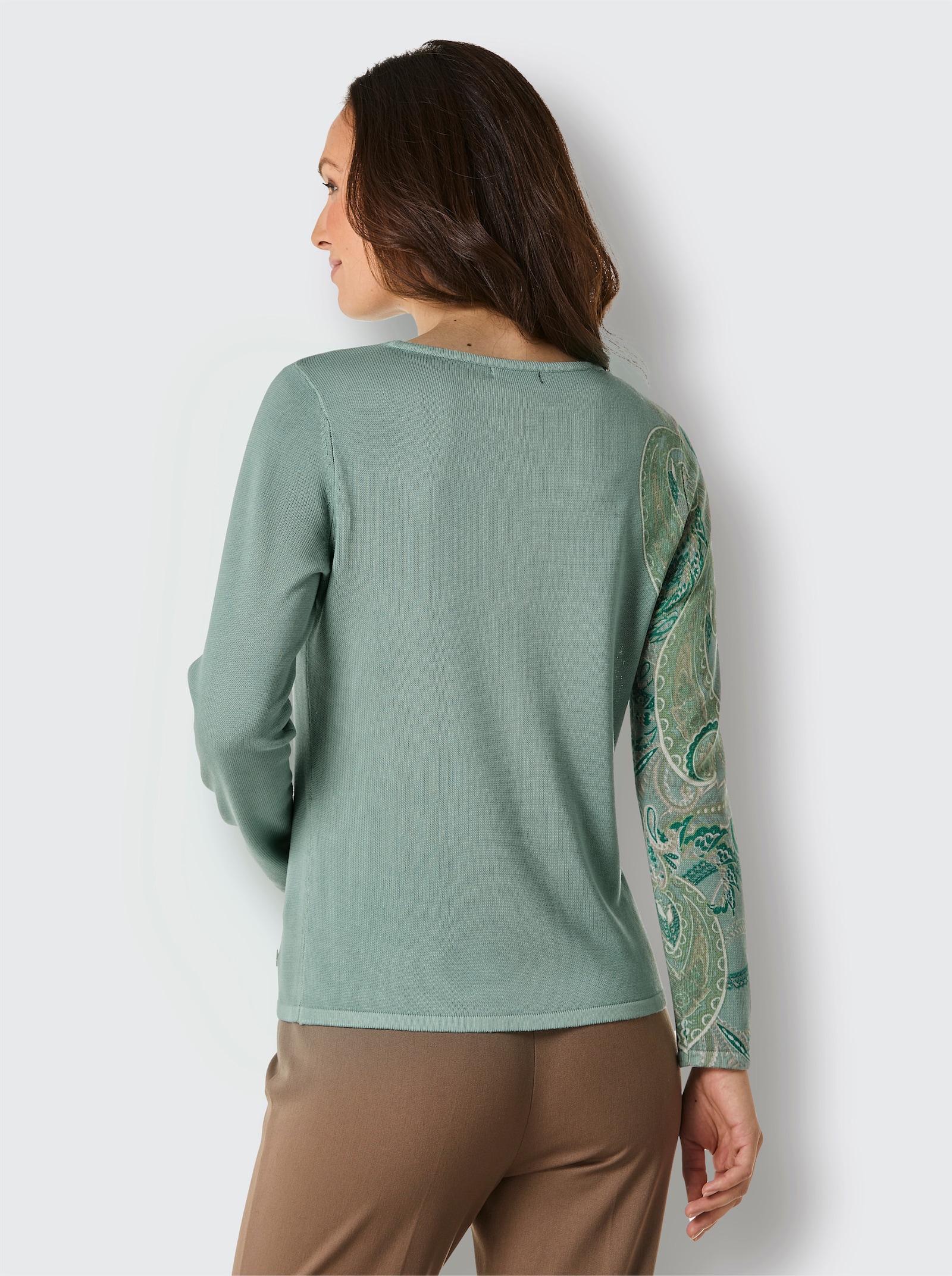CREATION L PREMIUM Wollpullover in softer Freinstrick-Qualität - salbei-sesam-bedruckt