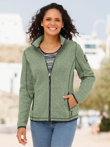 Strick-Fleecejacke - eucalyptus-schwarz-gemustert