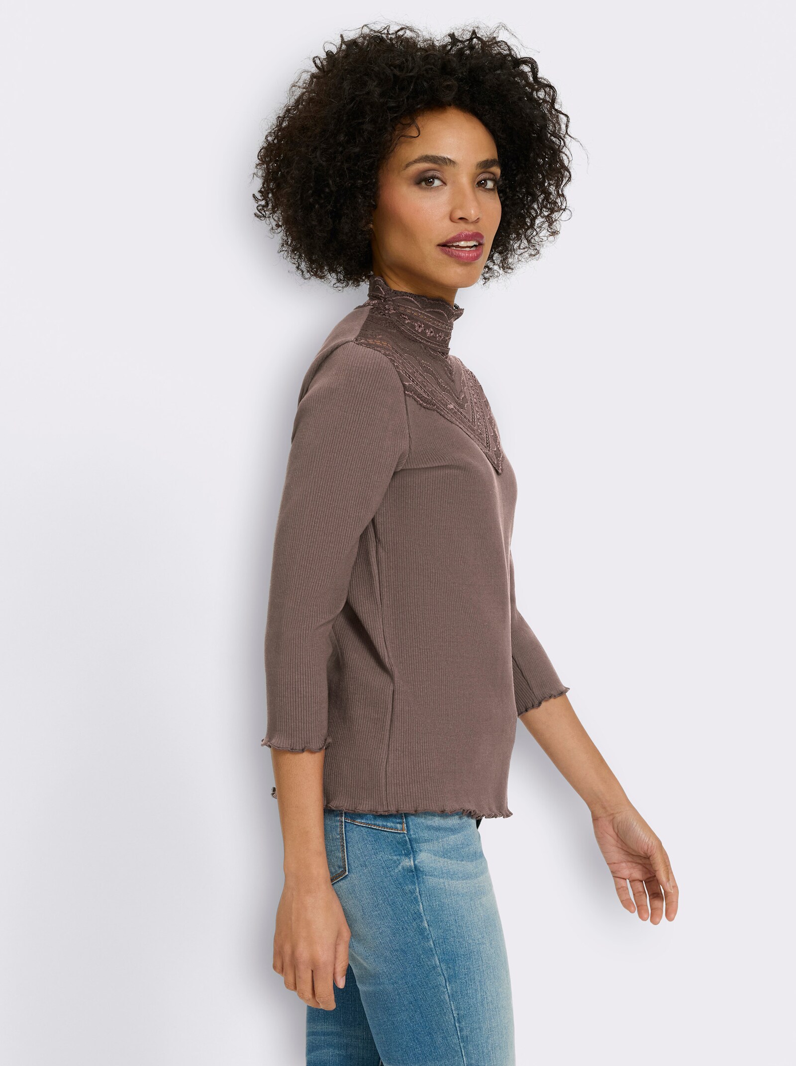 heine 3/4-Arm-Shirt mit Spitzeneinsatz - dunkeltaupe