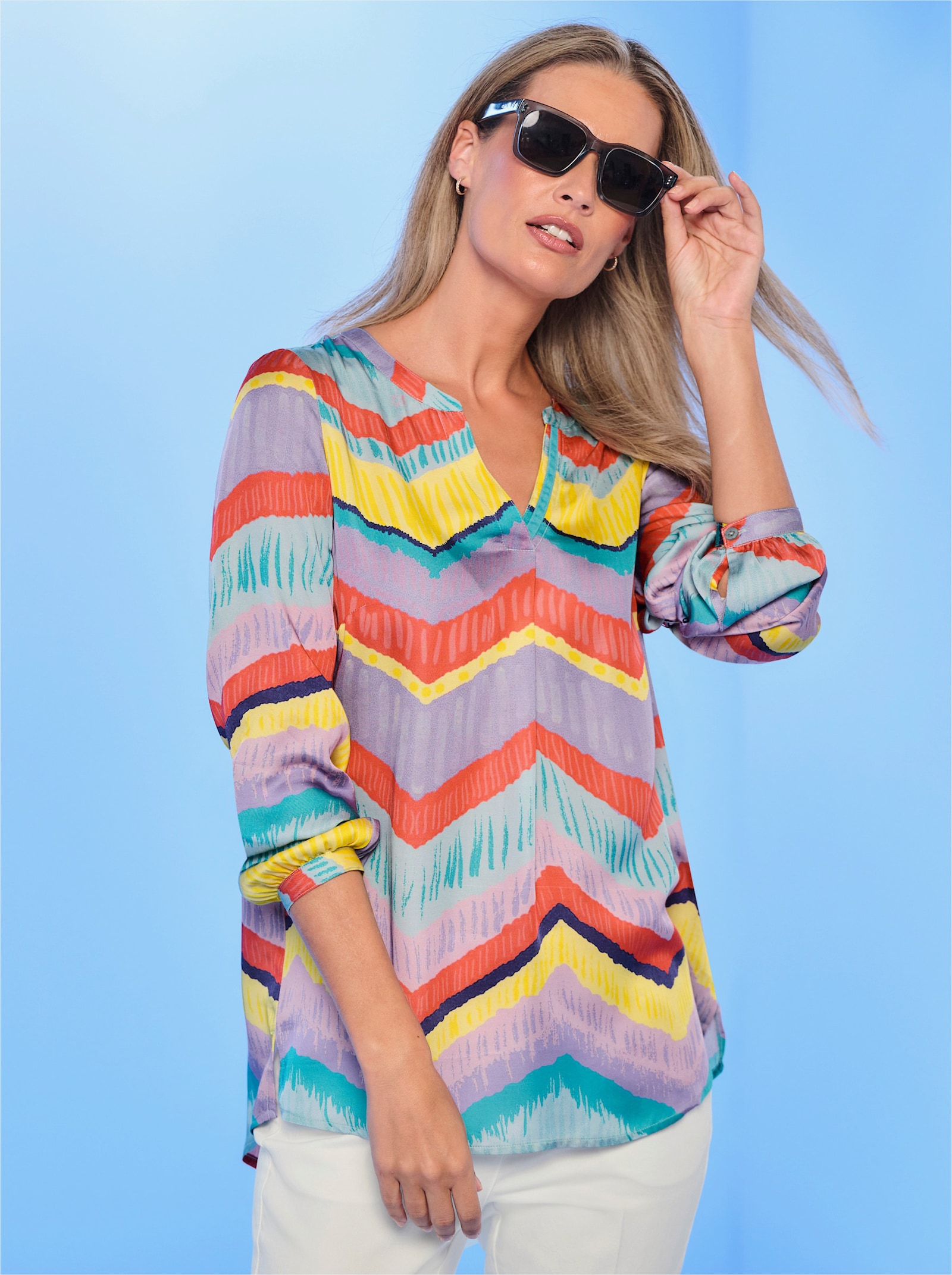 heine Schlupf-Bluse mit Zick-Zack-Muster - zitrone-mint-bedruckt