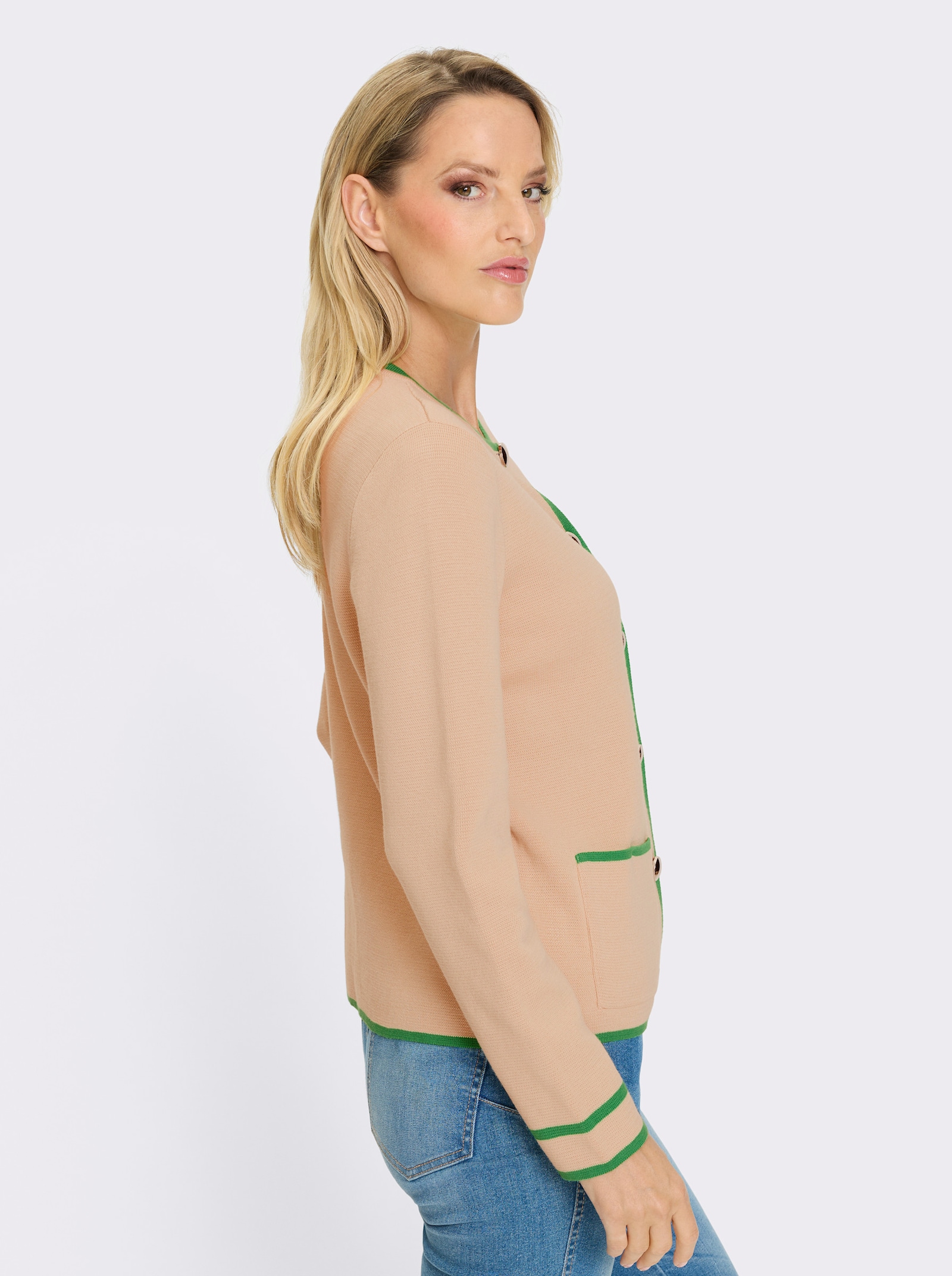 heine Feinstrickjacke mit Kontrast-Details - sand