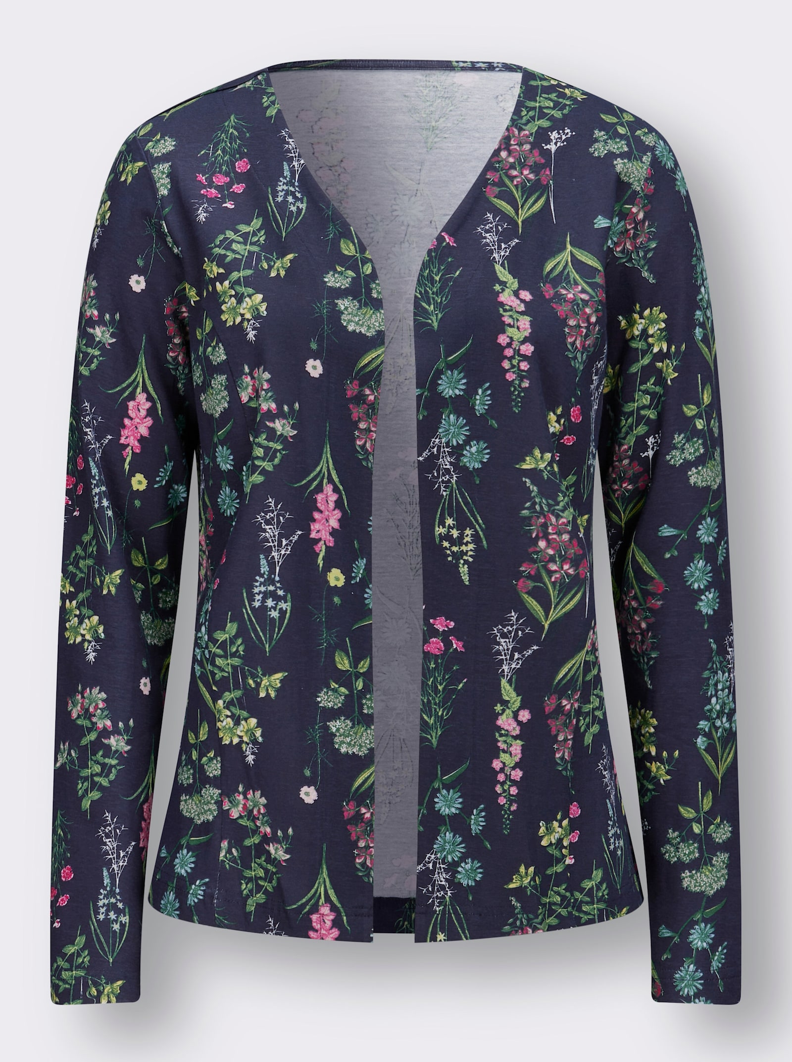 Shirtjasje zonder sluiting - marine/oudroze gedessineerd