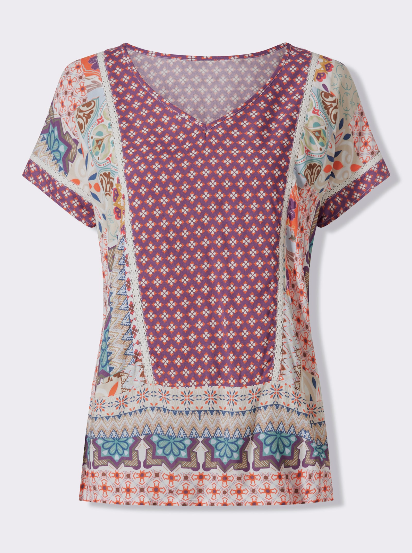 heine Druckbluse in Patch-Optik - terra-lila-bedruckt