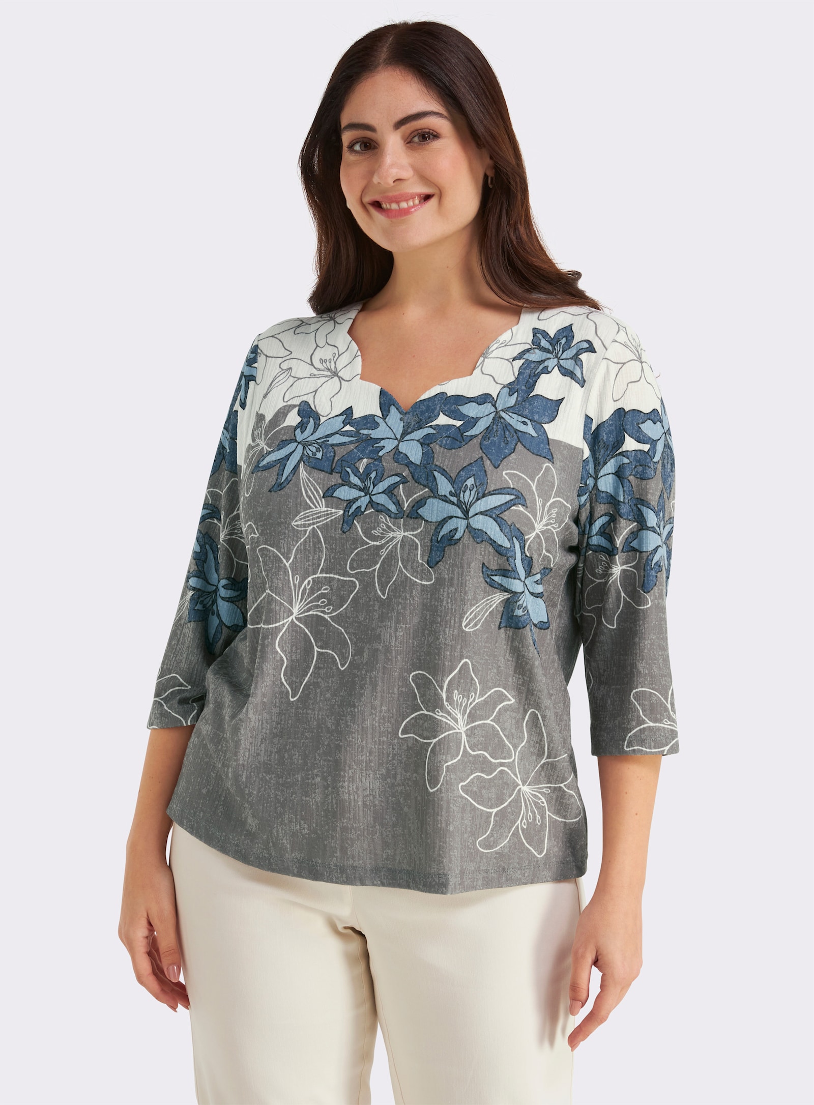  Print-Shirt mit gebogten Kanten - royalblau-schwarz-bedruckt