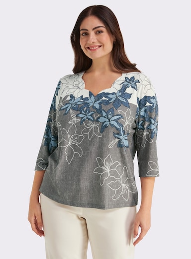 Print-Shirt mit gebogten Kanten - royalblau-schwarz-bedruckt