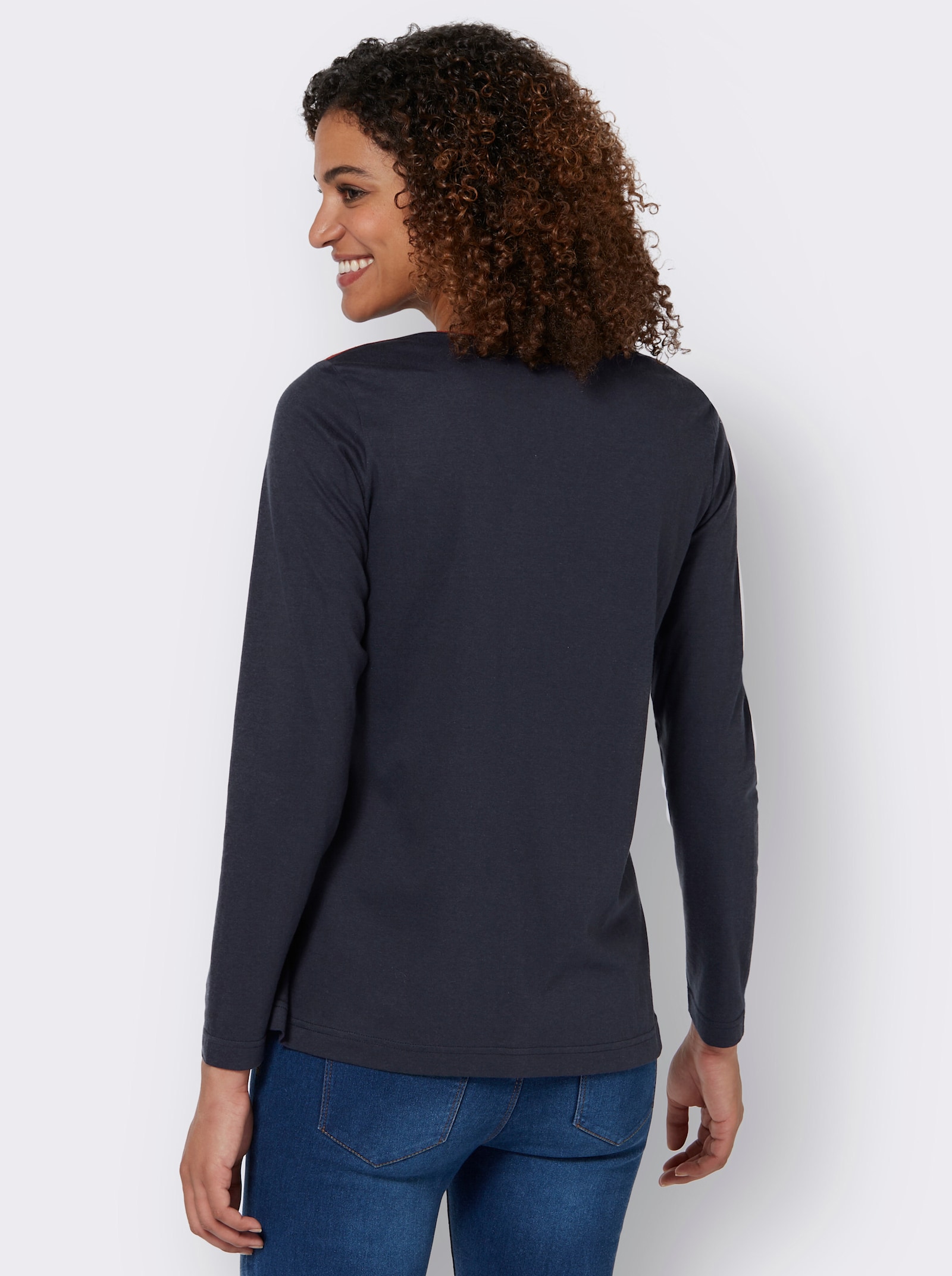 Langarmshirt mit Lederimitat-Emblem - marine