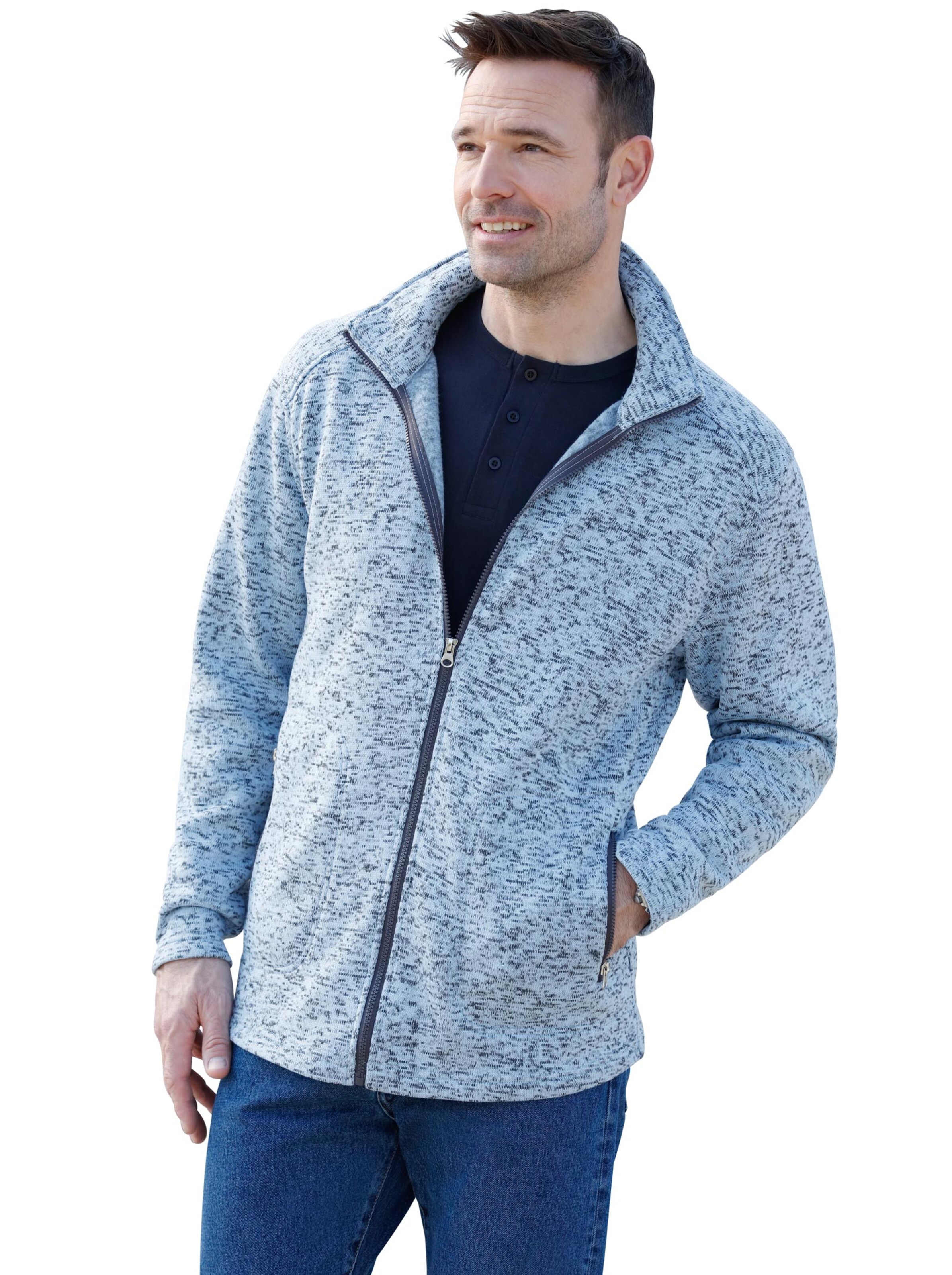 Strickfleece-Jacke - rauchblau-meliert