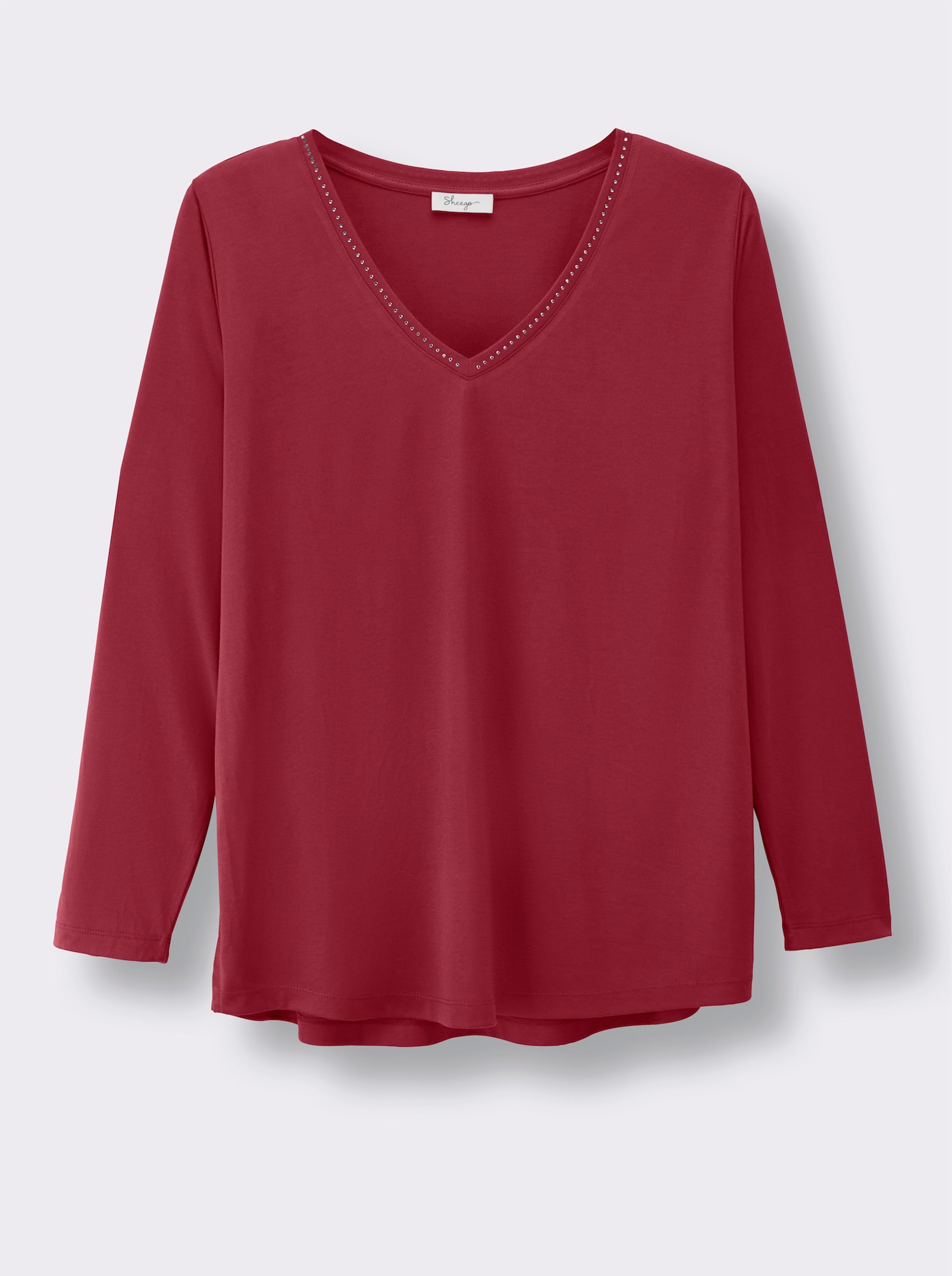 sheego V-Shirt mit Strasssteinen - kirsche