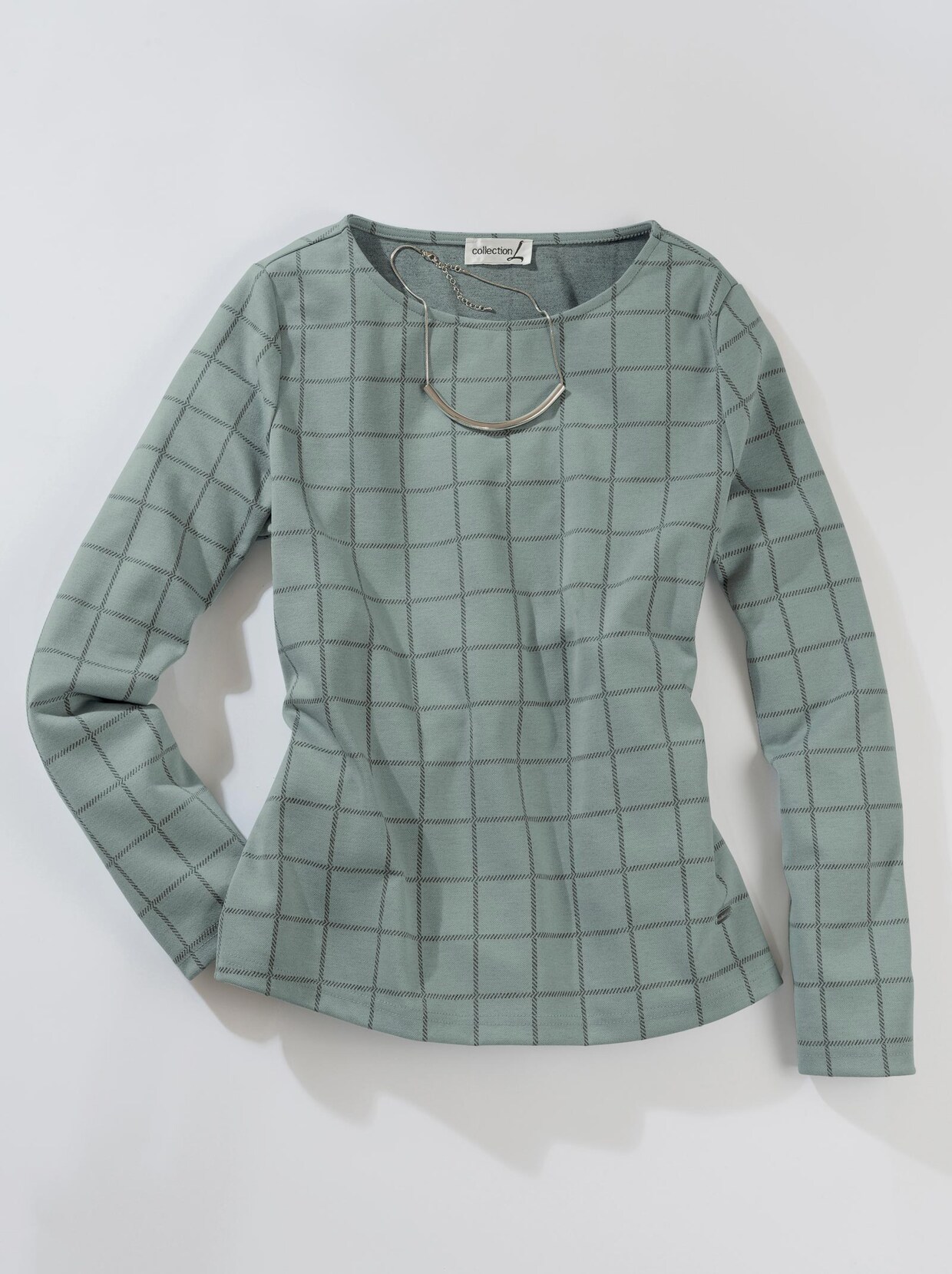 Langarmshirt - mint-kariert