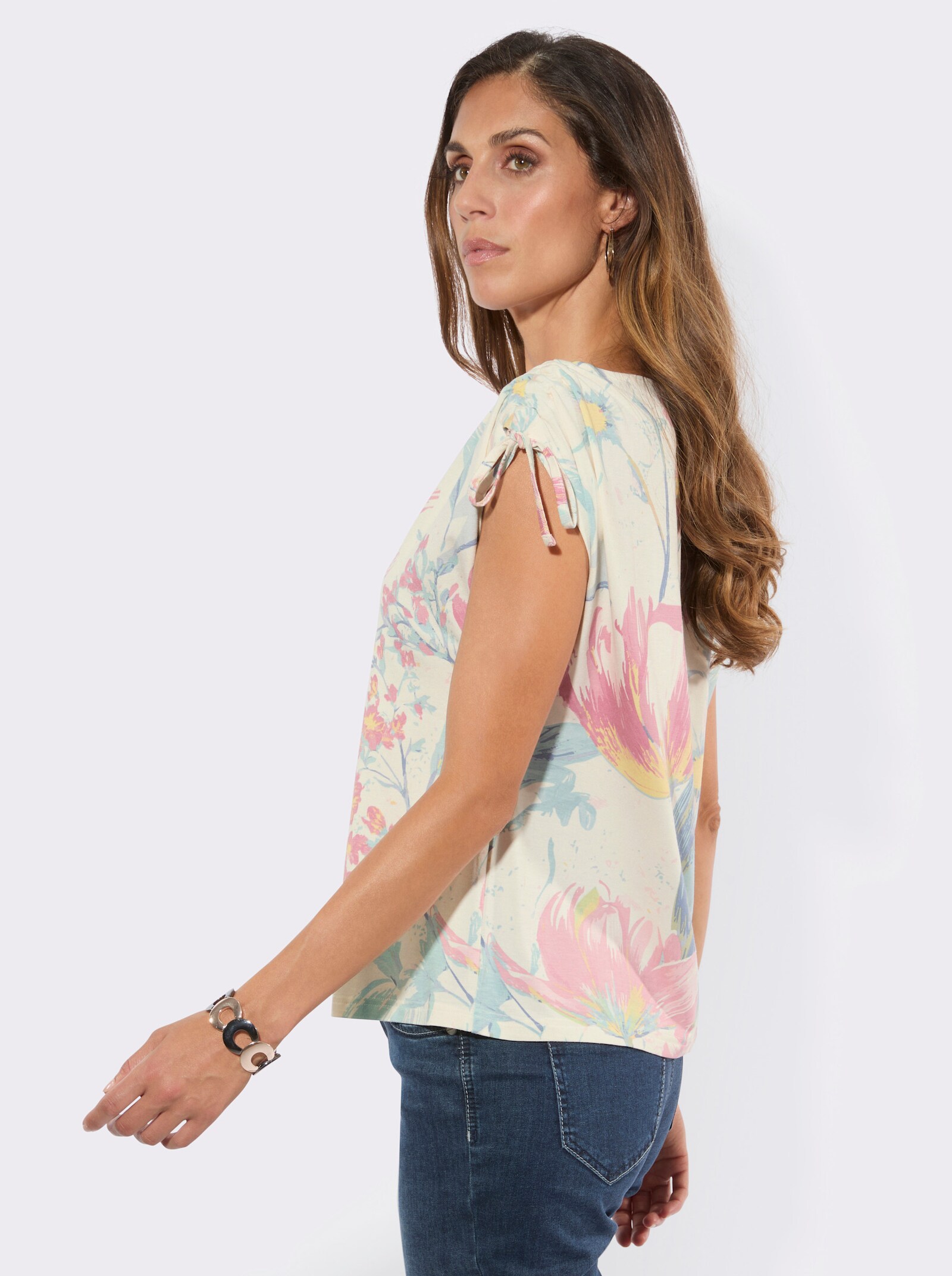 Kurzarmshirt mit platziertem Druckmuster - champagner-mint-bedruckt