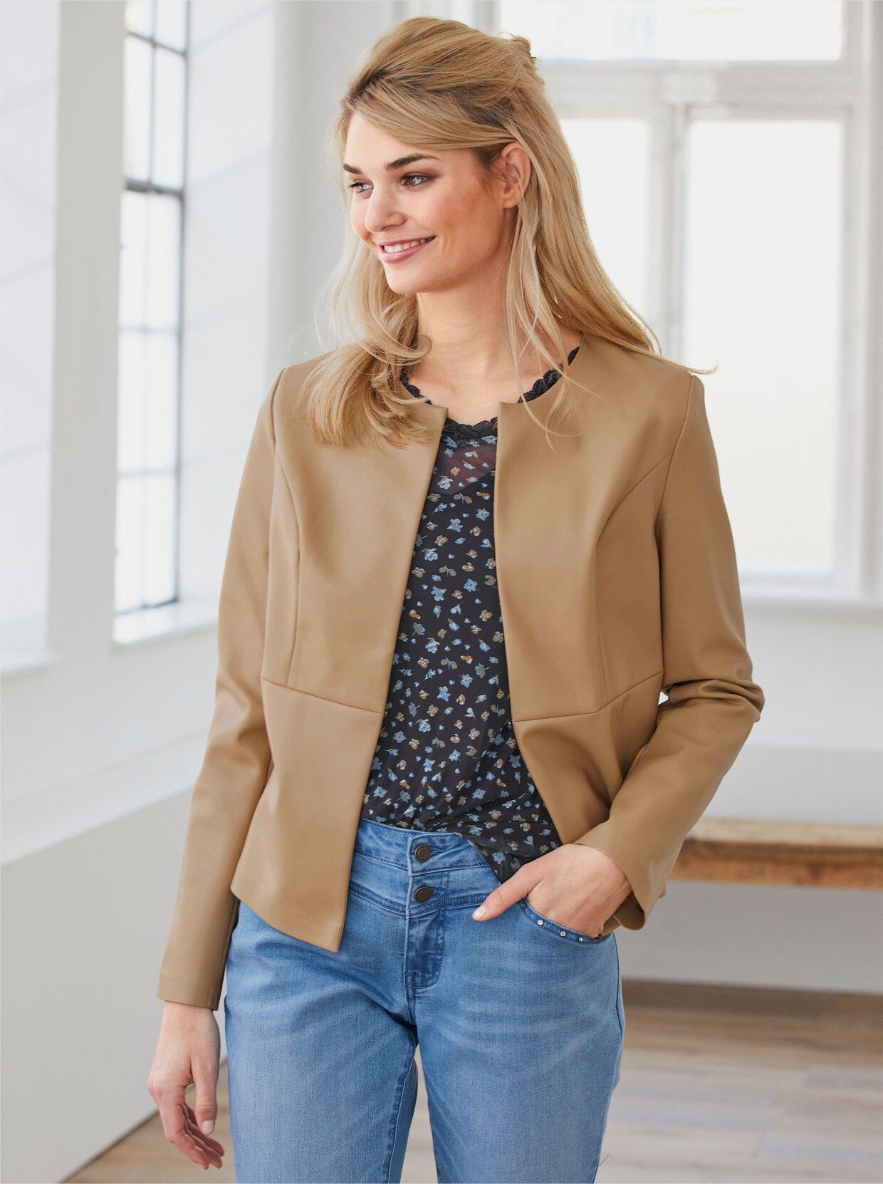 heine Lederimitat-Blazer - camel